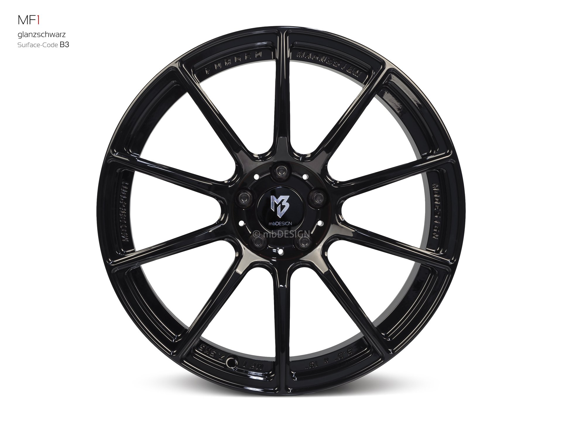 mbDESIGN MF1 Schmiederad 8x19 in Glanzschwarz – Perspektive 0