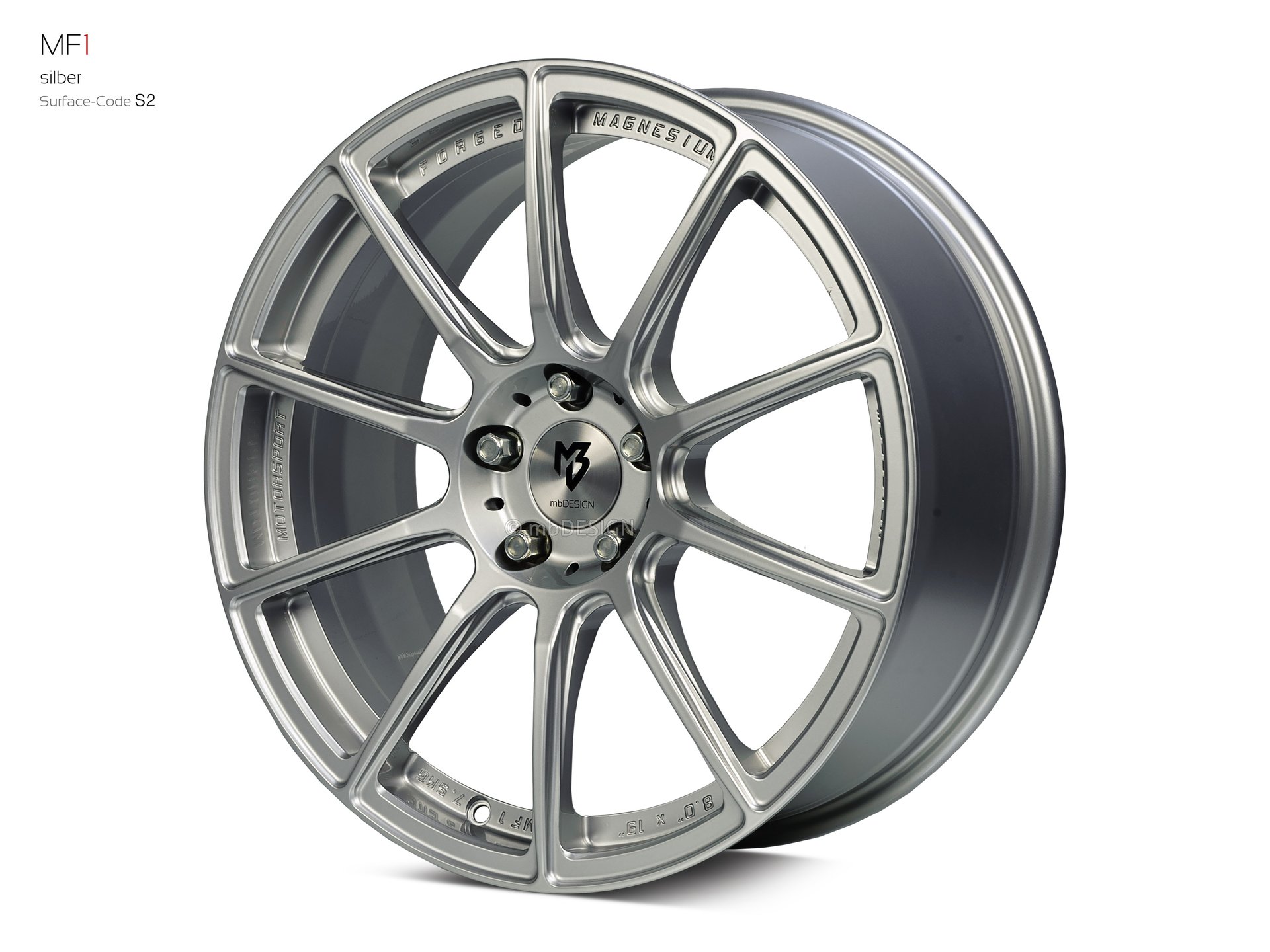 mbDESIGN MF1 Schmiederad 8x19 in Silber – Perspektive 2 Links