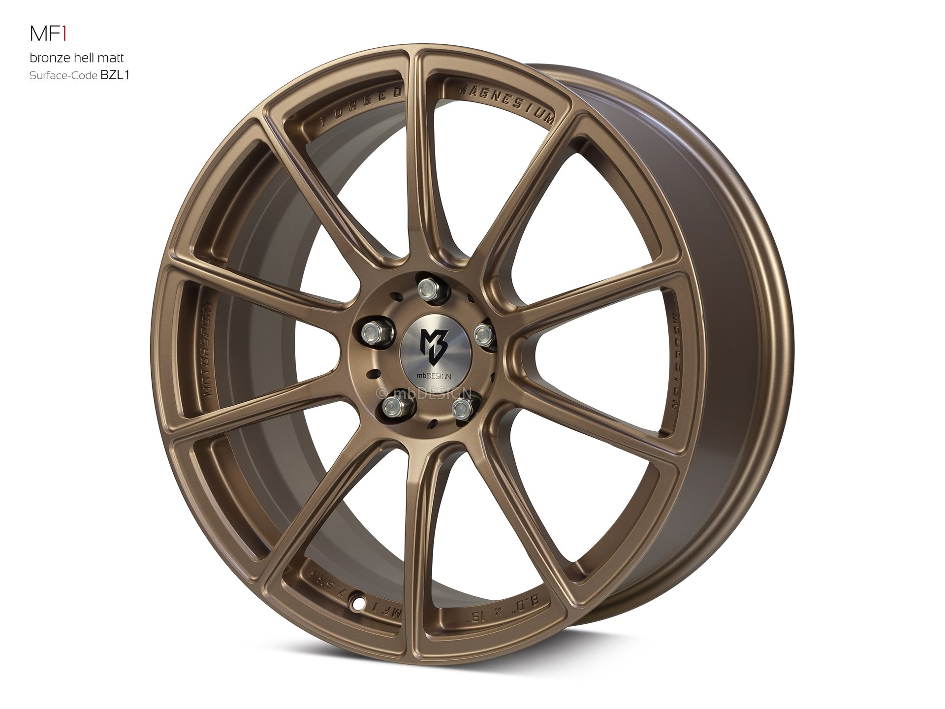mbDESIGN MF1 Schmiederad 8x19 in Bronze hell matt – Perspektive 2 Links