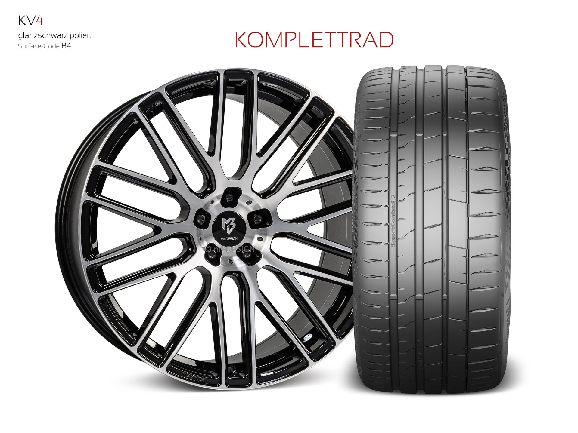 mbDESIGN KV4 forged wheel 10x22 konkaves Design in gloss black polished – view 1