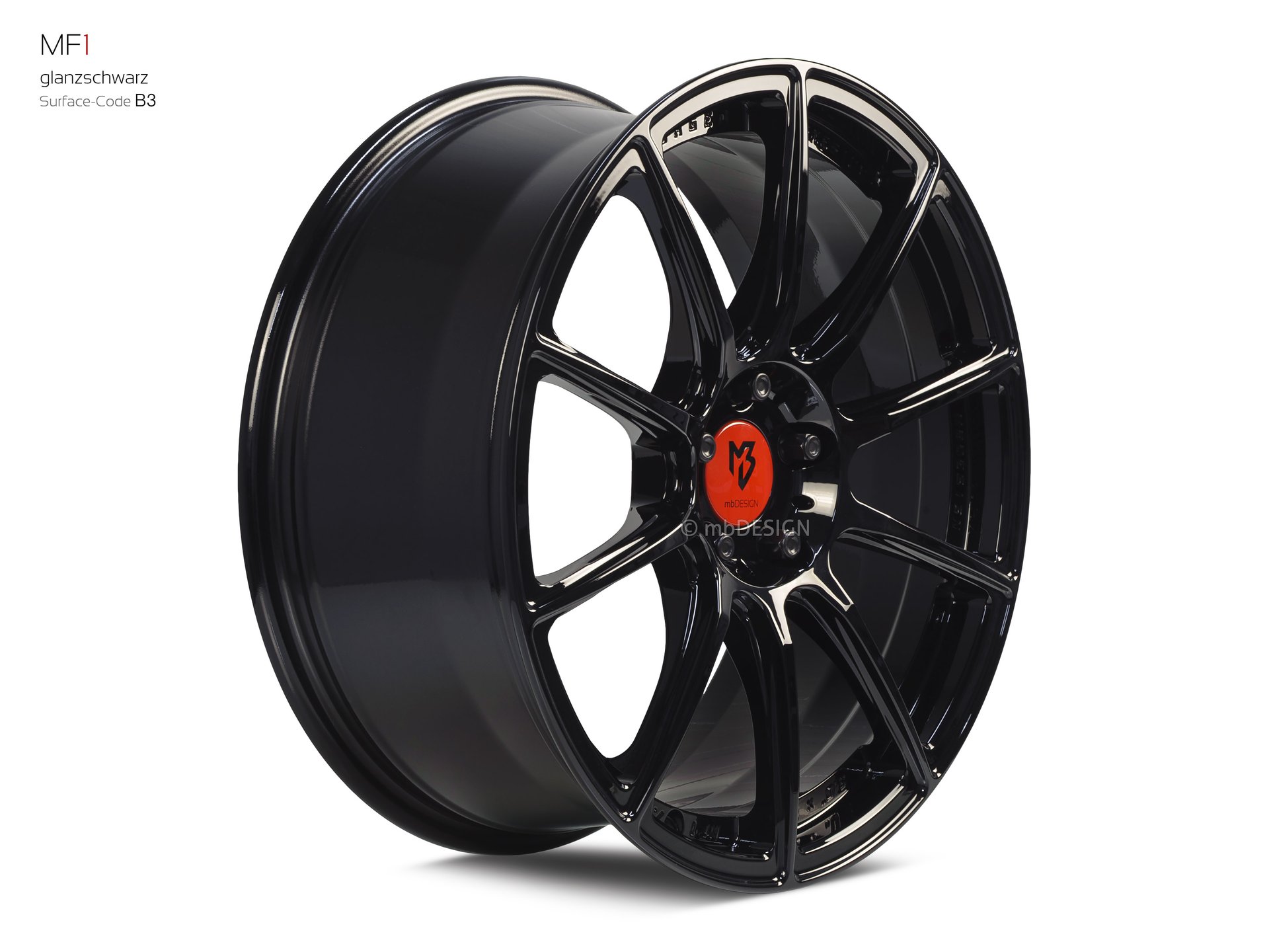 mbDESIGN MF1 Schmiederad 8x19 in Glanzschwarz – Perspektive 2