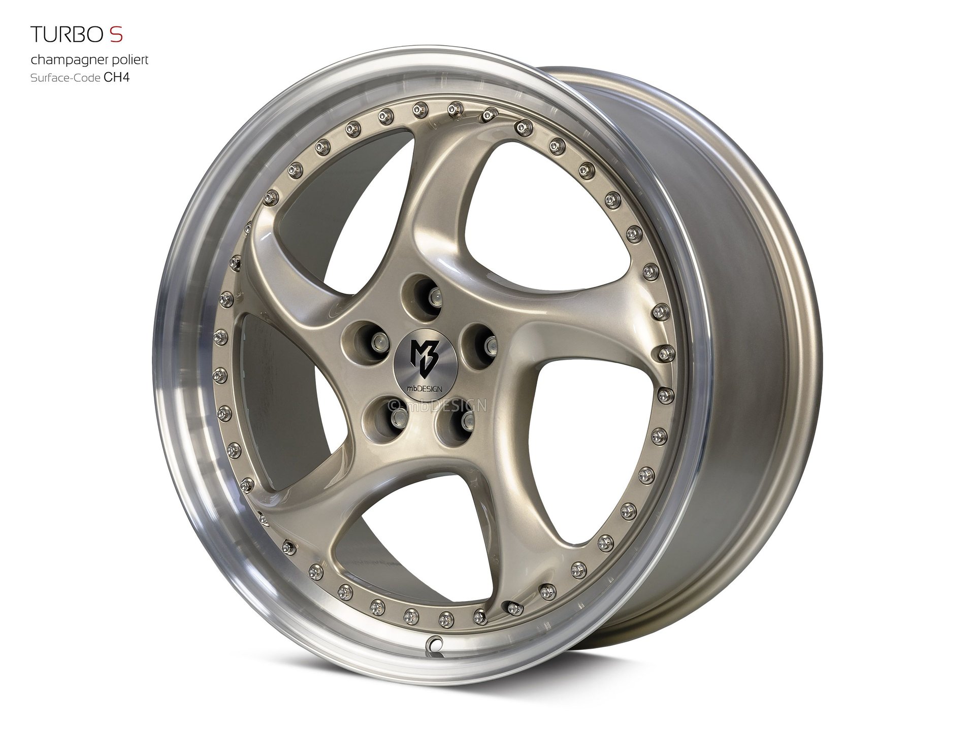mbDESIGN TURBO S Schmiederad 8,5x19 in Champagner poliert – Perspektive 2 Links