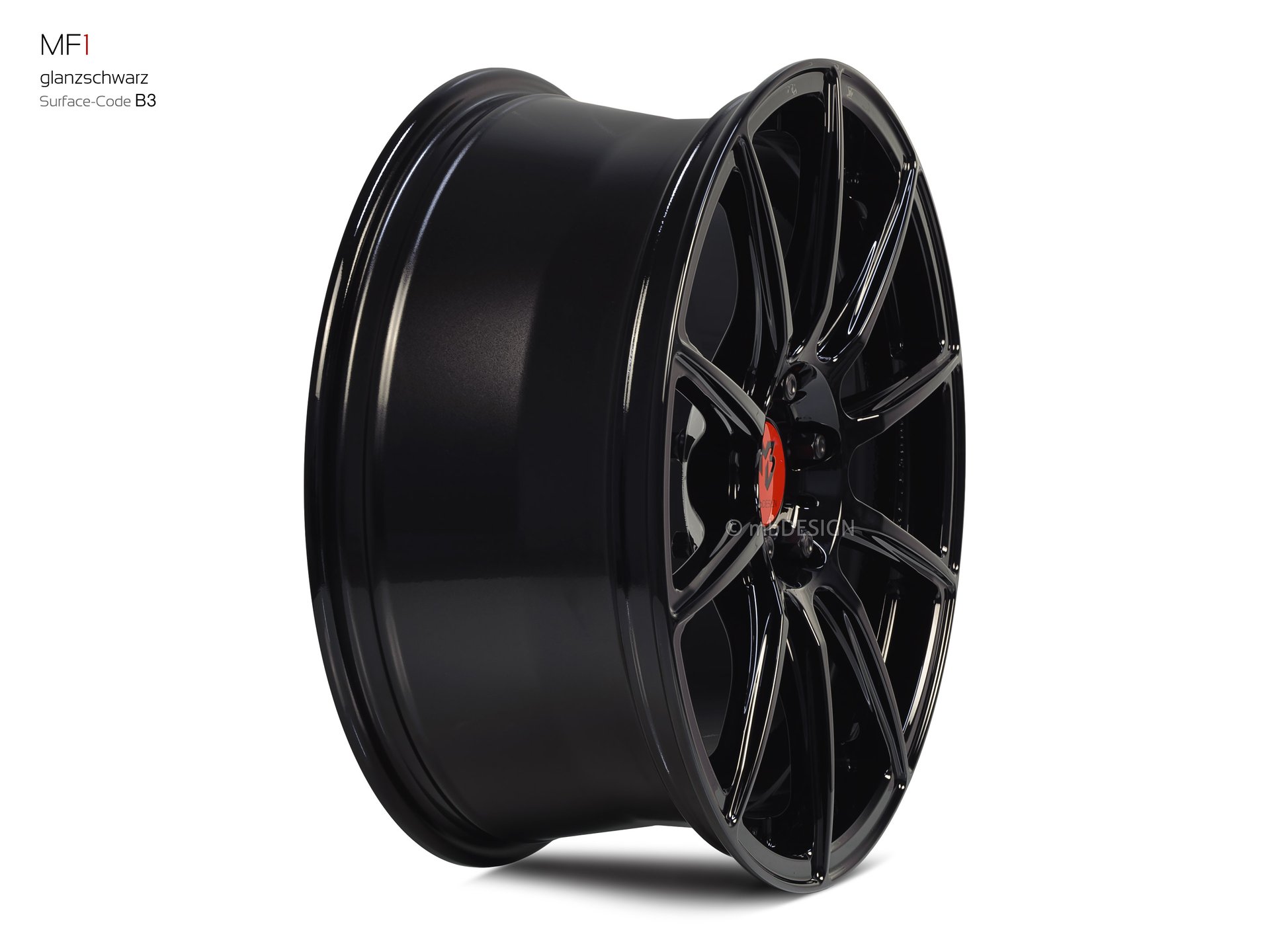 mbDESIGN MF1 Schmiederad 8x19 in Glanzschwarz – Perspektive 3