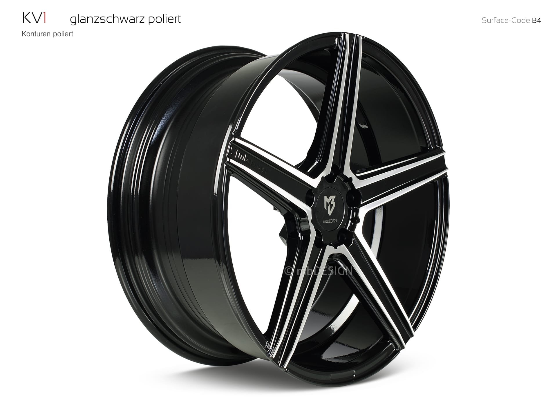 mbDESIGN KV1 Rad 9x20 konkaves Design in Glanzschwarz poliert – Perspektive 2