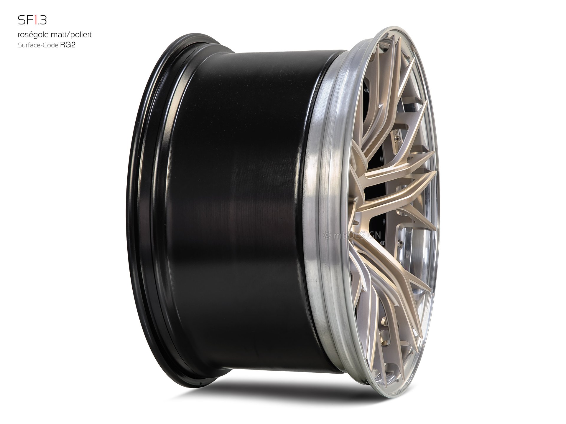 mbDESIGN SF1.3 forged wheel 12x21 stark konkaves Design (DC) in rose gold matt outer lip polished – view 4