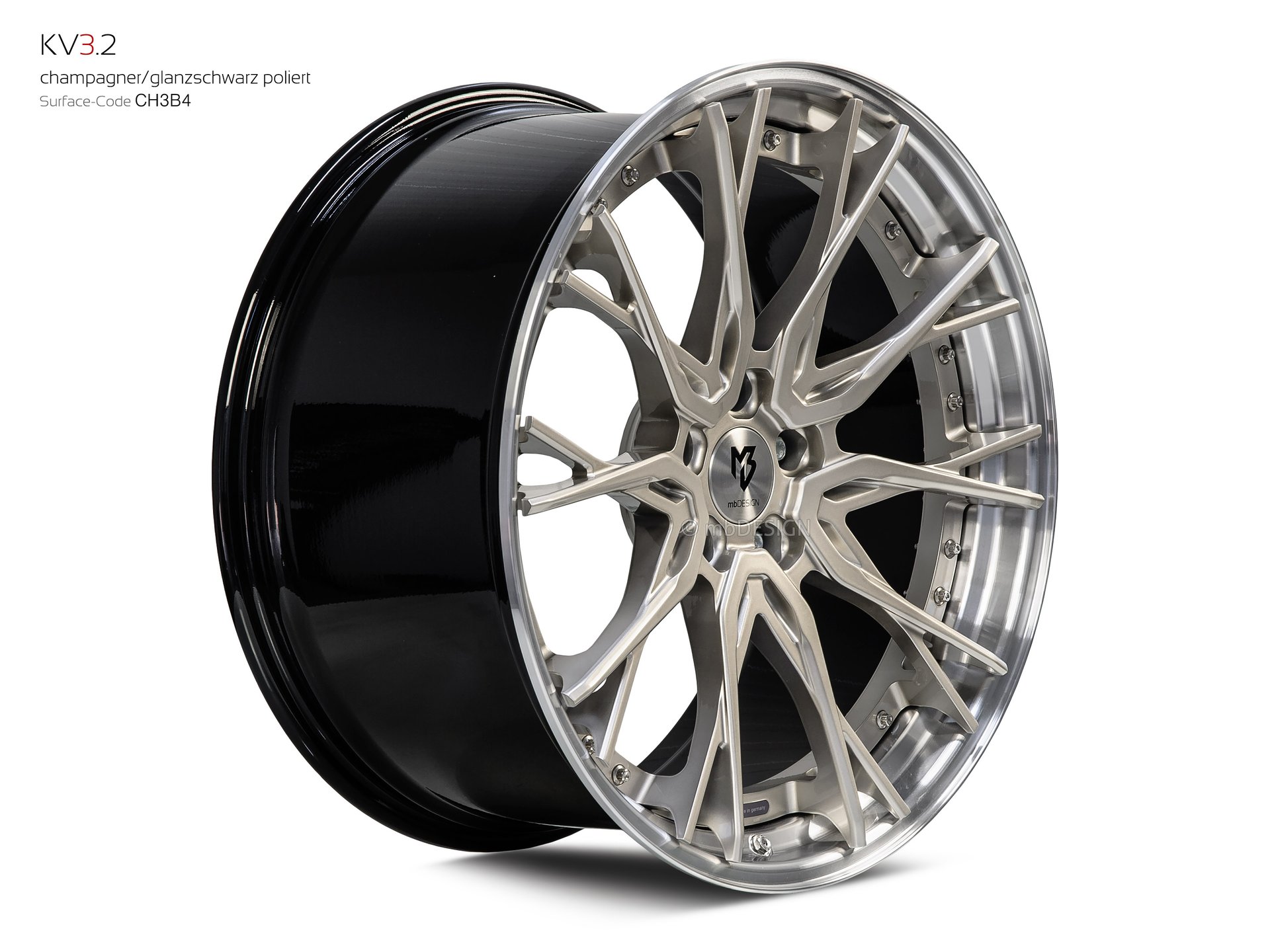 mbDESIGN KV3.2 Schmiederad 10,5x21 stark konkaves Design (DC) in Champagner/Glanzschwarz poliert – Perspektive 2