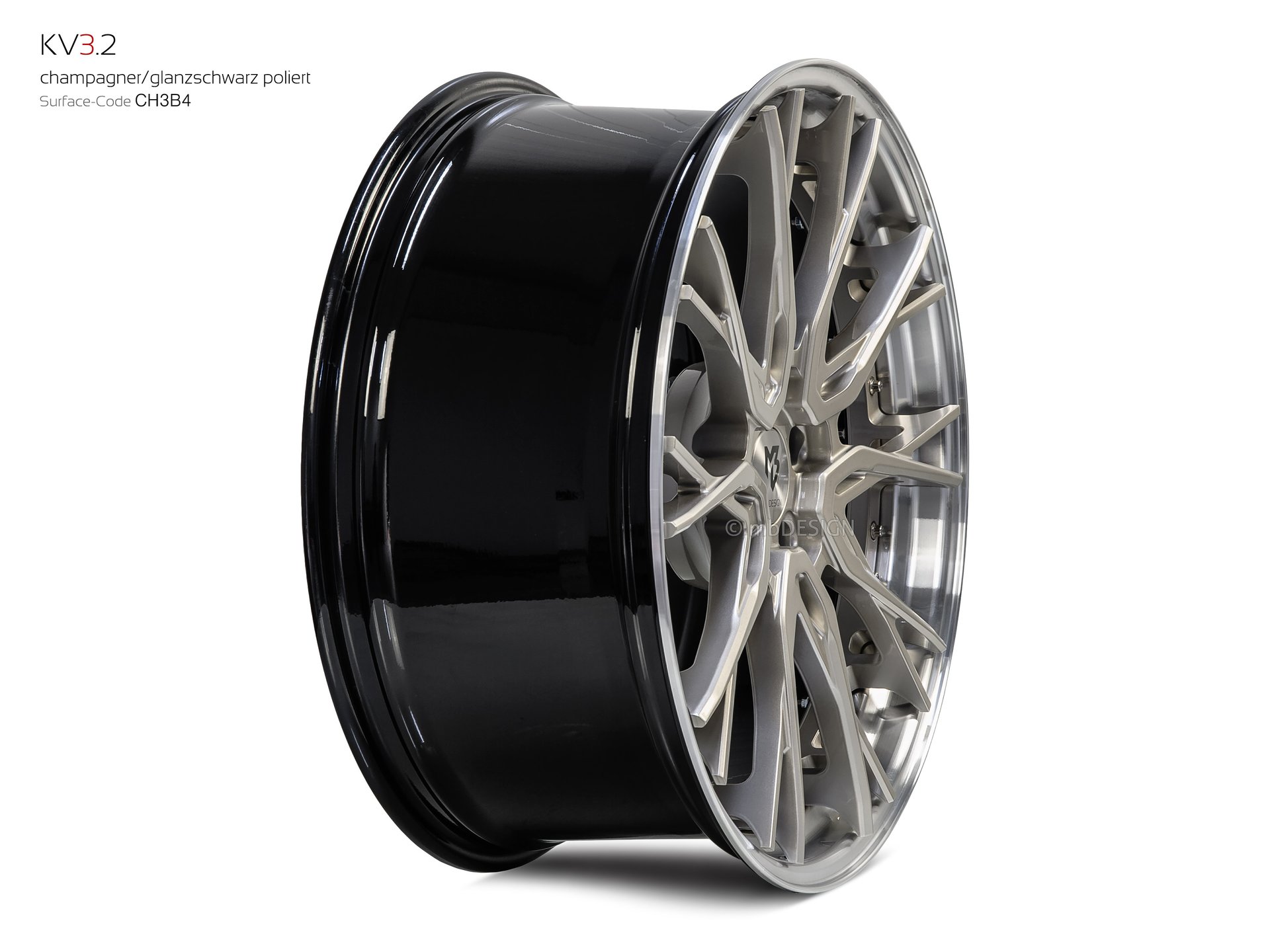 mbDESIGN KV3.2 Schmiederad 9x21 konkaves Design in Champagner/Glanzschwarz poliert – Perspektive 3