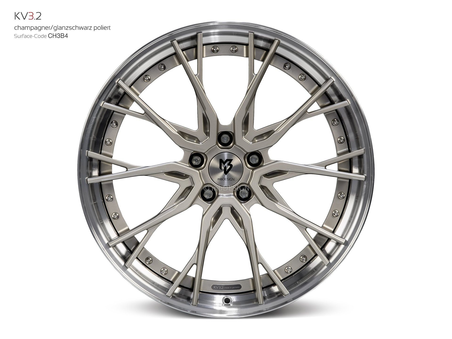mbDESIGN KV3.2 Schmiederad 9x21 konkaves Design in Champagner/Glanzschwarz poliert – Perspektive 0