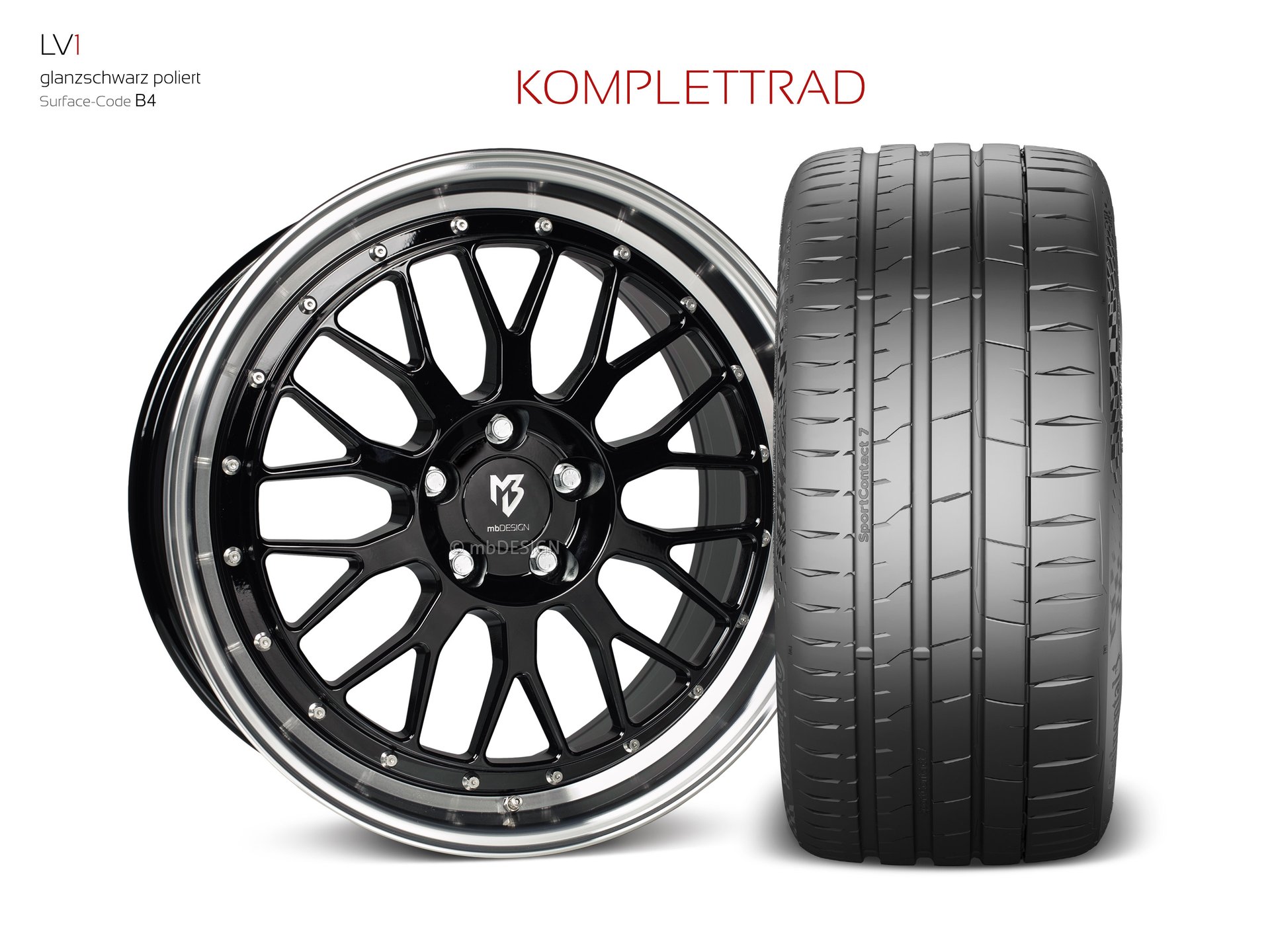 mbDESIGN LV1 forged wheel 8,5x19 in gloss black polished – view 1