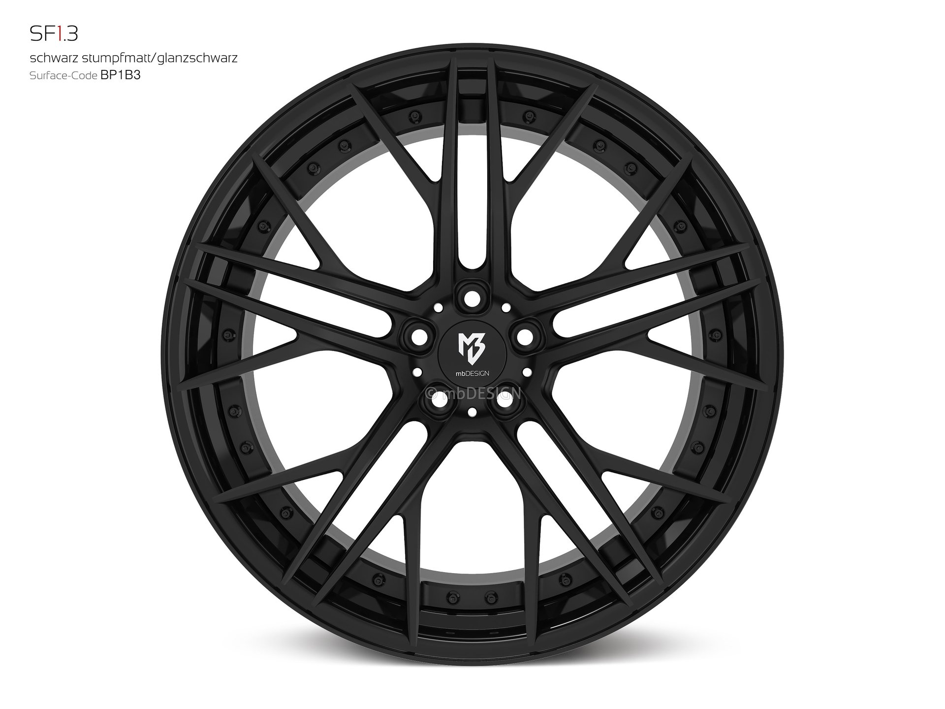 mbDESIGN SF1.3 forged wheel 12x21 stark konkaves Design (DC) in black flat matt/gloss black – view 0