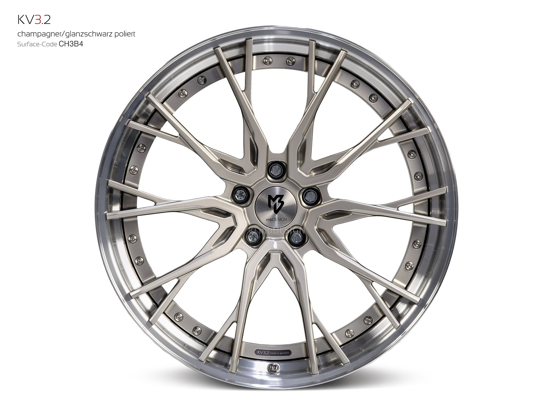 mbDESIGN KV3.2 Schmiederad 10,5x21 stark konkaves Design (DC) in Champagner/Glanzschwarz poliert – Perspektive 0