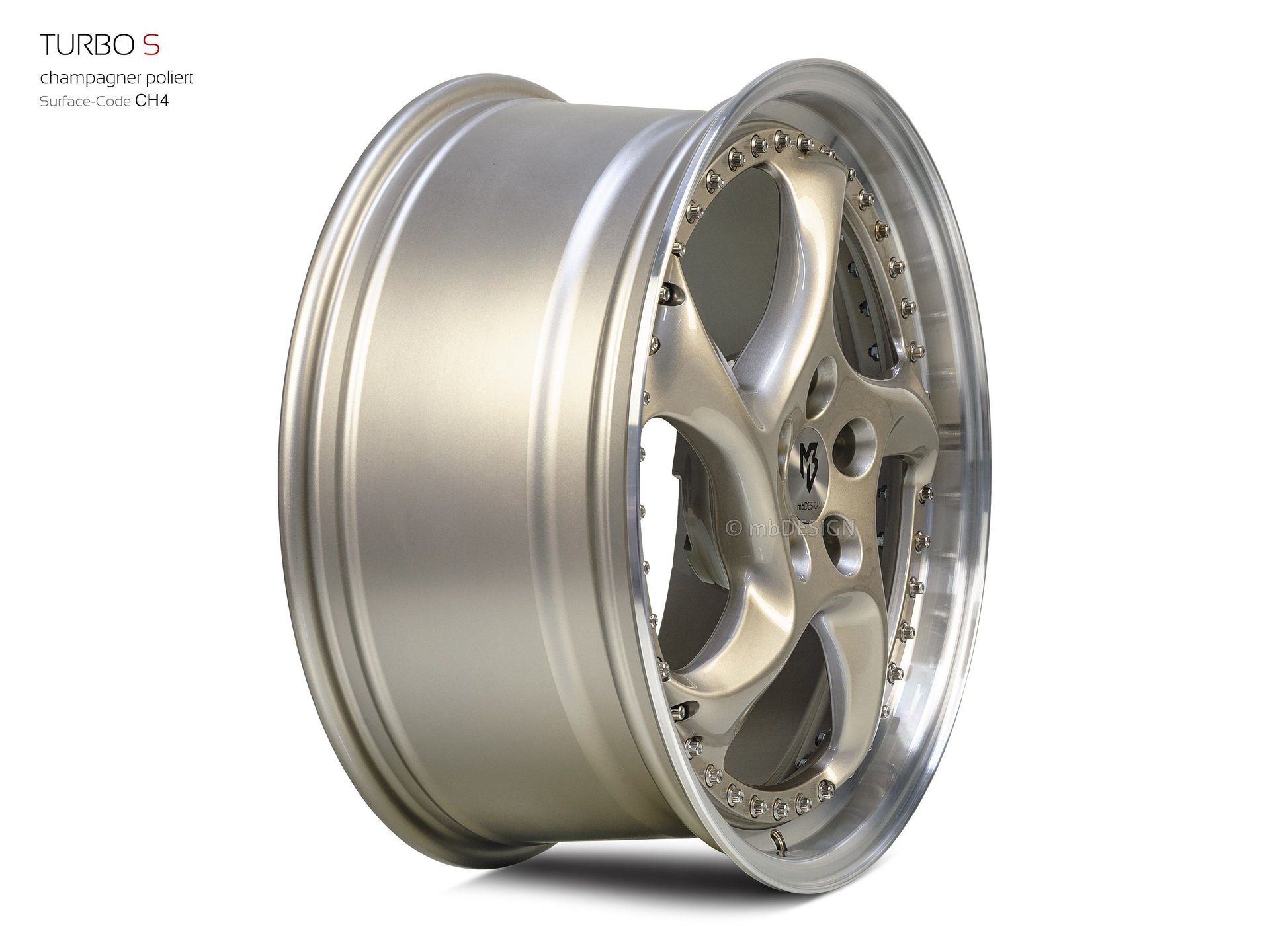 mbDESIGN TURBO S Schmiederad 8,5x19 in Champagner poliert – Perspektive 3