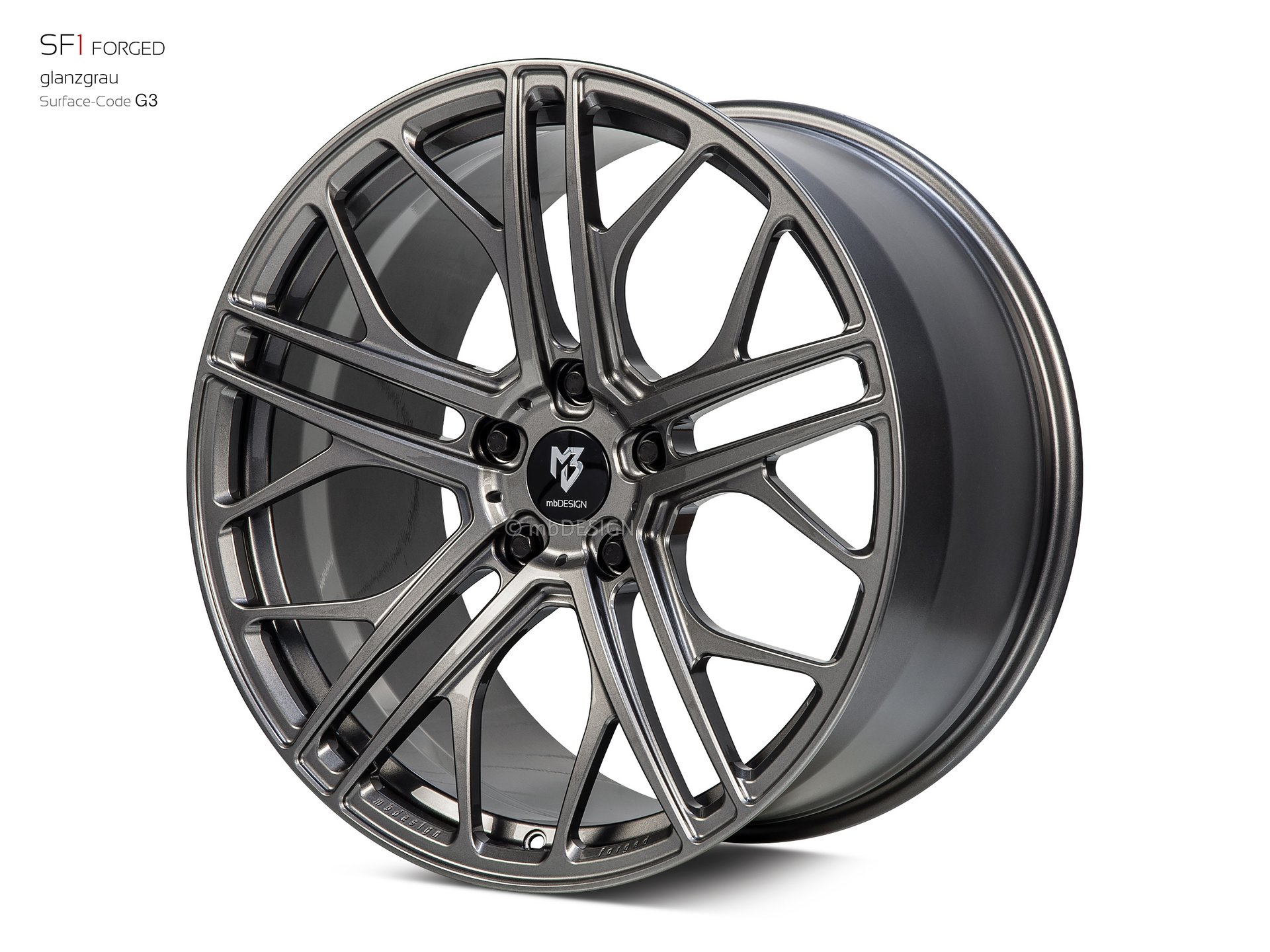 mbDESIGN SF1 Forged Rad 11,5x21 stark konkaves Design (DC) in Glanzgrau – Perspektive 2 Links