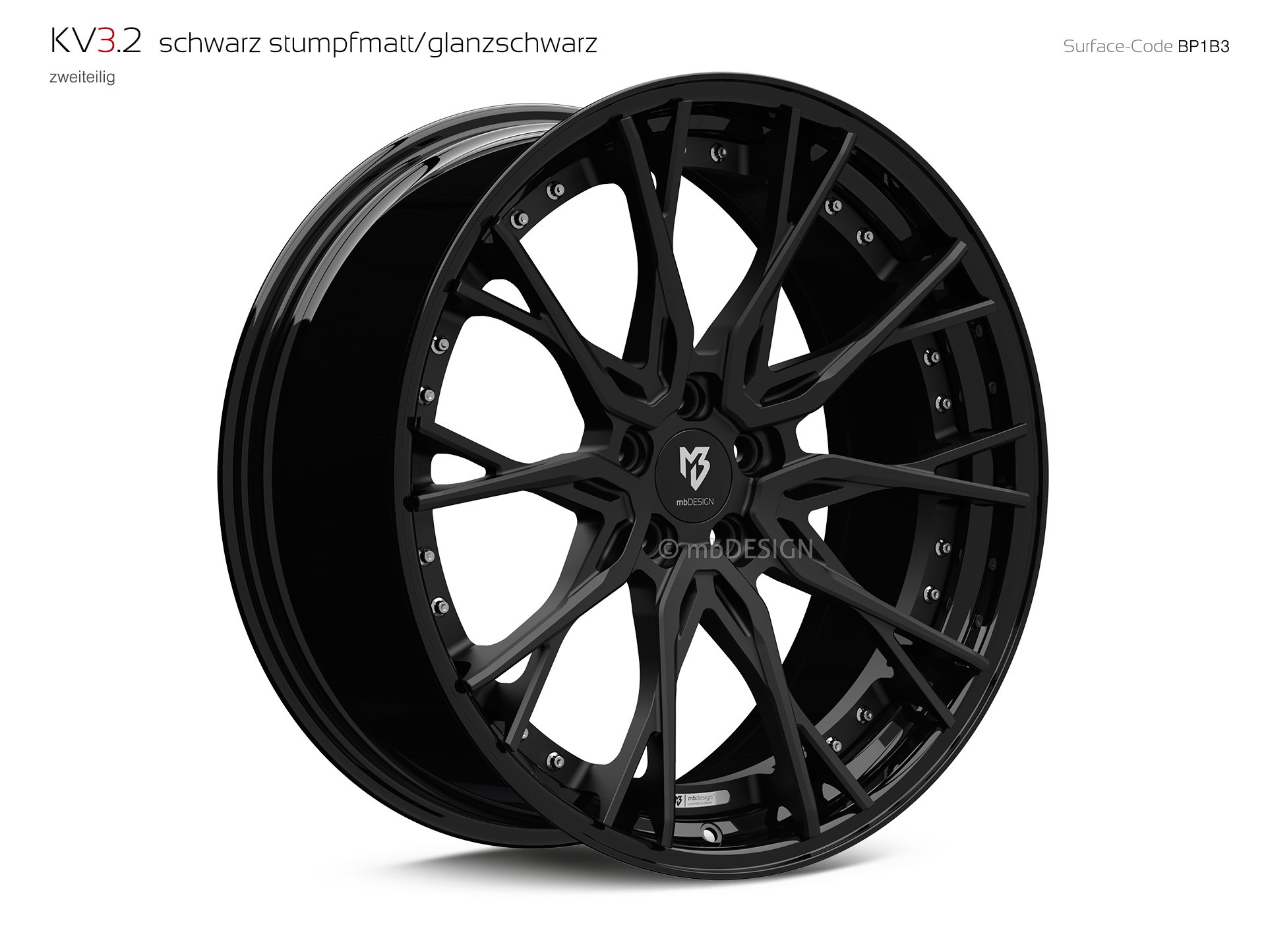 mbDESIGN KV3.2 forged wheel 10,5x21 stark konkaves Design (DC) in black flat matt/gloss black – view 2