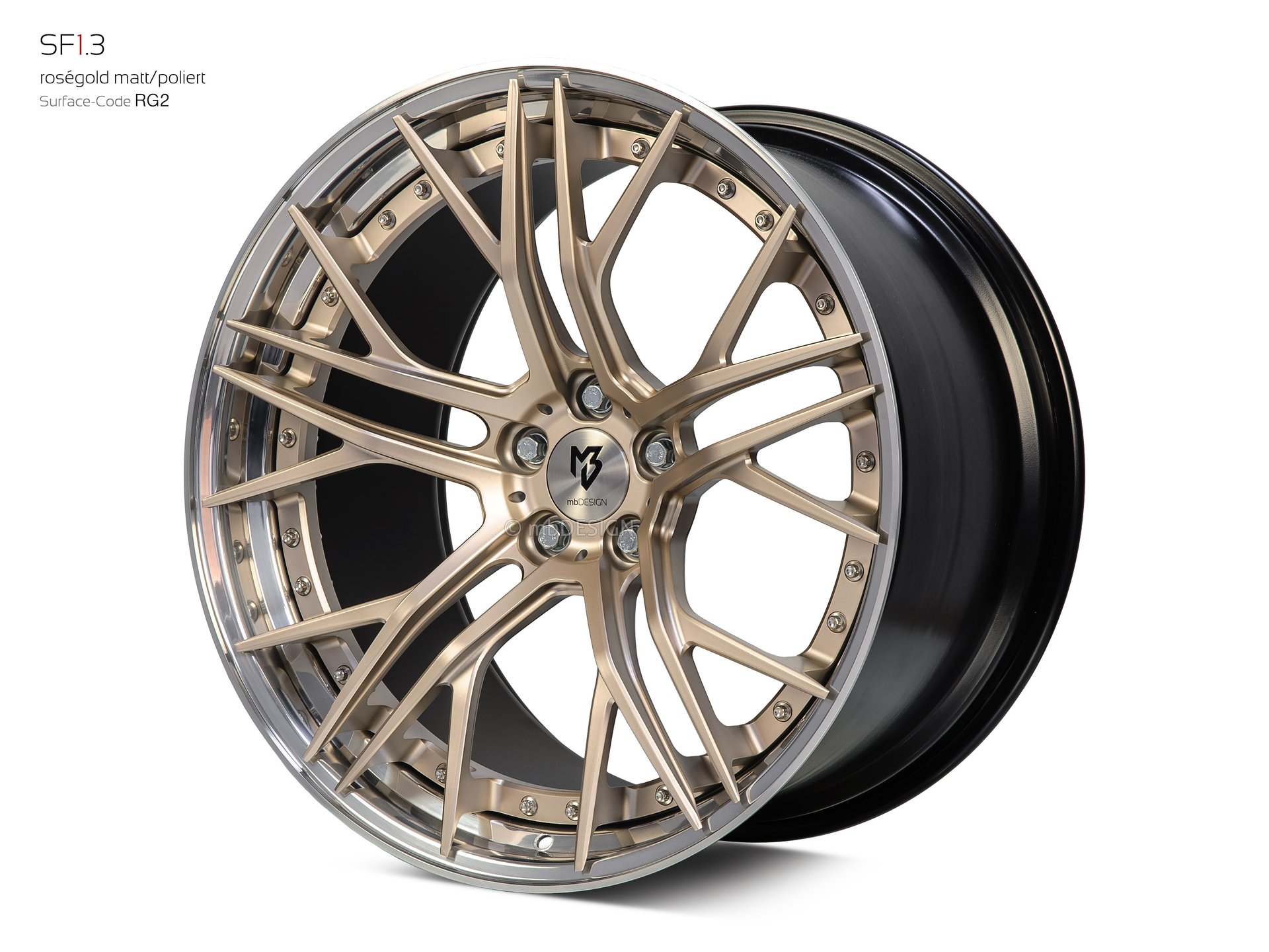 mbDESIGN SF1.3 forged wheel 12x21 stark konkaves Design (DC) in rose gold matt outer lip polished – view 2 Links