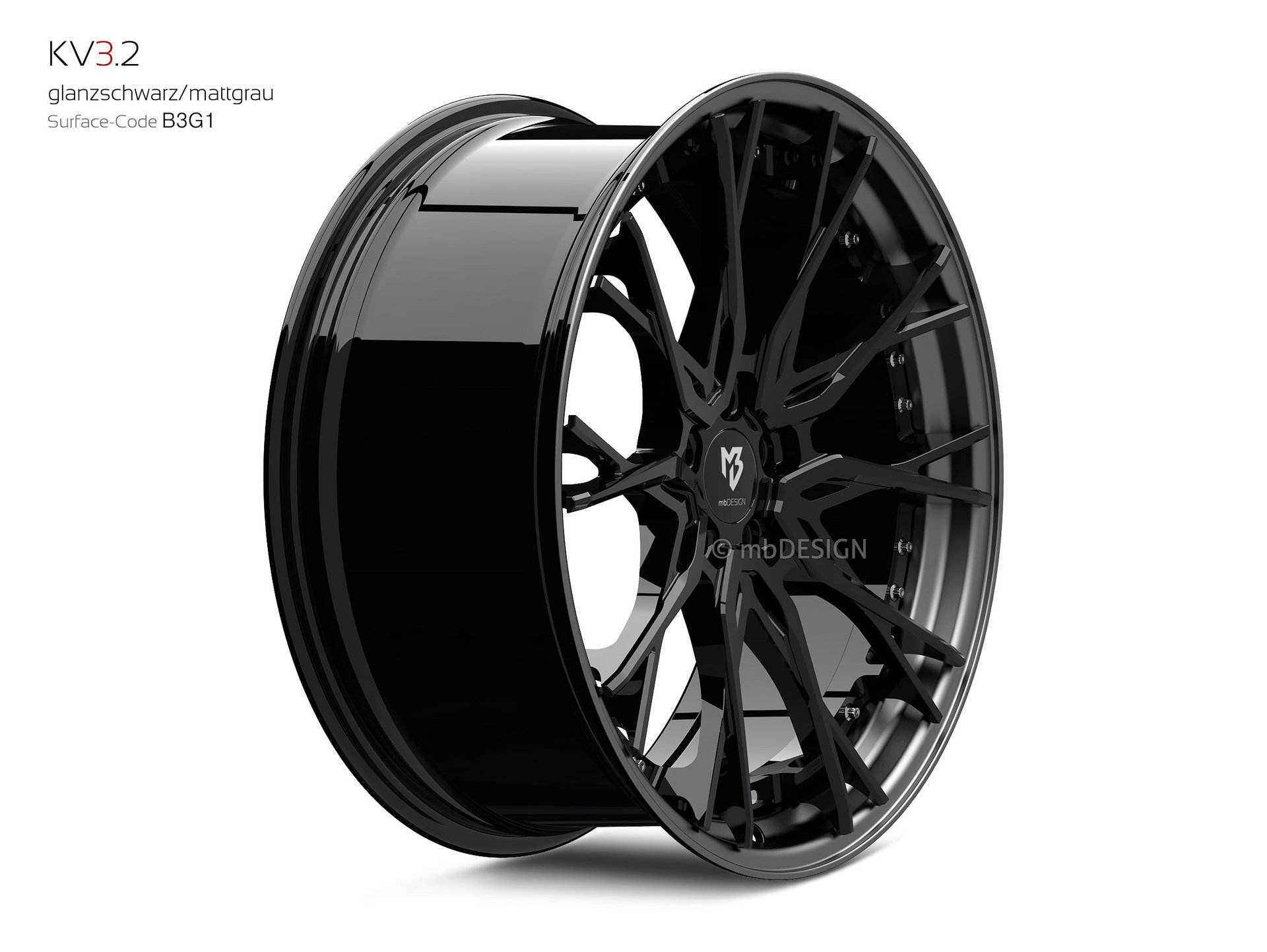 mbDESIGN KV3.2 forged wheel 10,5x21 stark konkaves Design (DC) in gloss black/matt grey – view 3