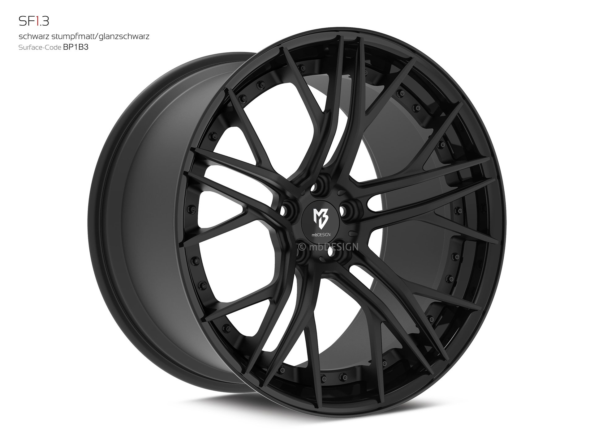 mbDESIGN SF1.3 forged wheel 12x21 stark konkaves Design (DC) in black flat matt/gloss black – view 2