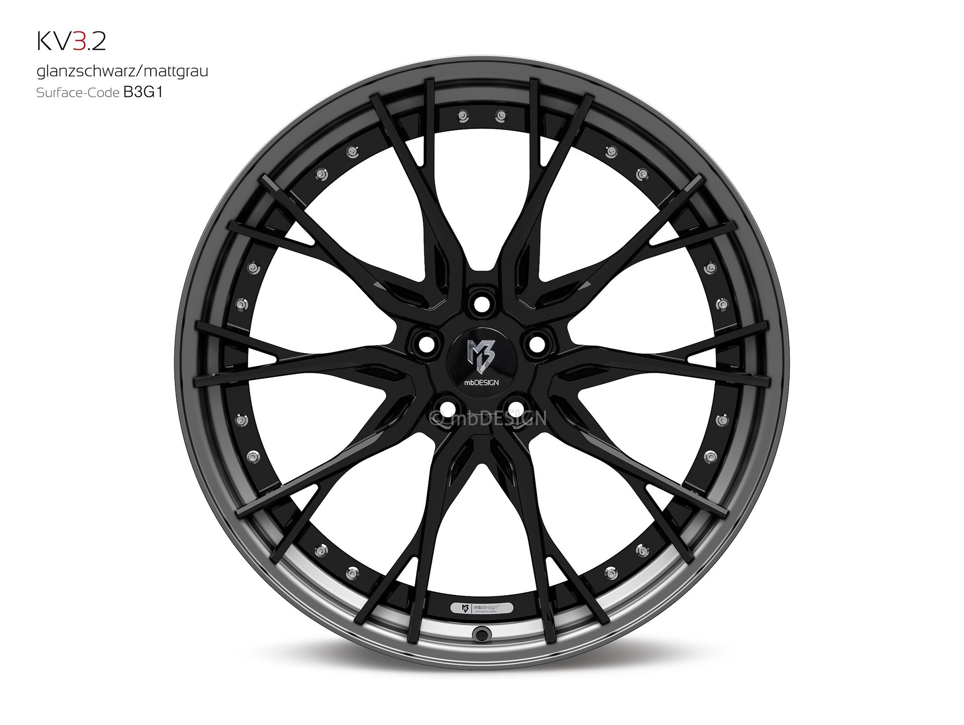 mbDESIGN KV3.2 forged wheel 10,5x21 stark konkaves Design (DC) in gloss black/matt grey – view 0