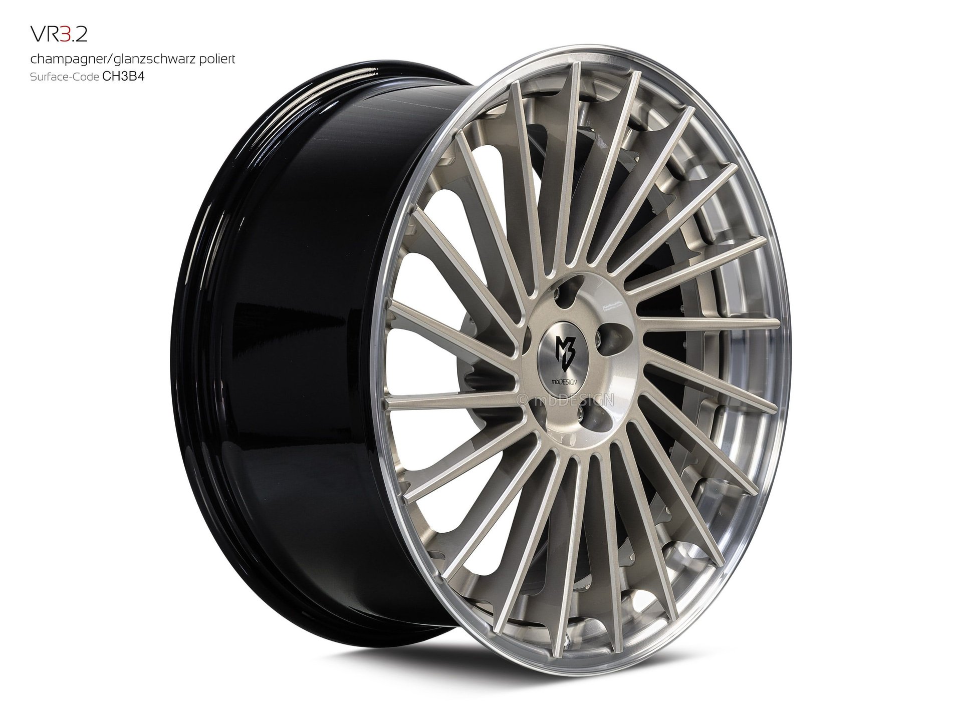 mbDESIGN VR3.2 Schmiederad 9x20 konkaves Design in Champagner/Glanzschwarz poliert – Perspektive 2