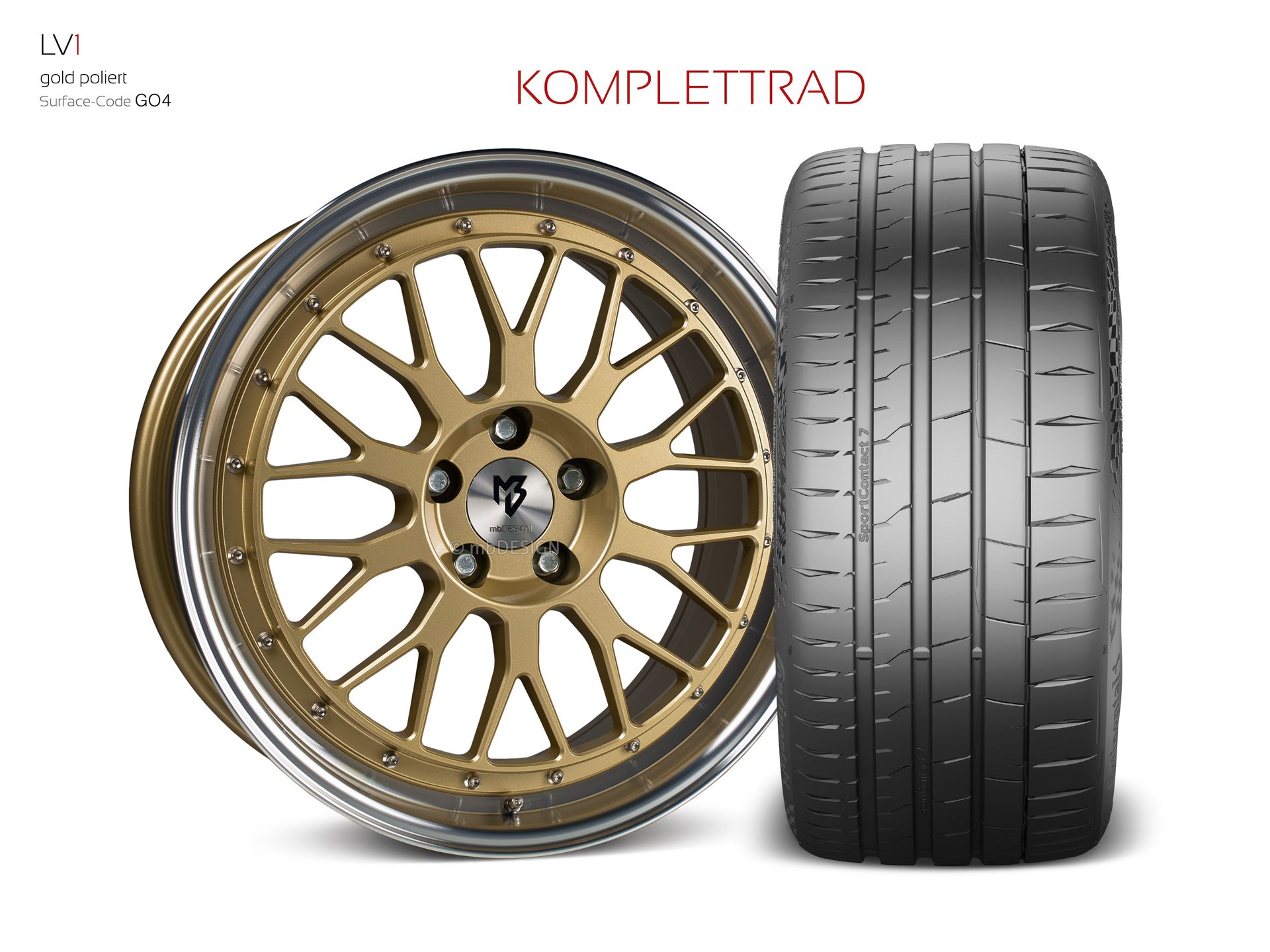 mbDESIGN LV1 forged wheel 8,5x19 in gold polished – view 1