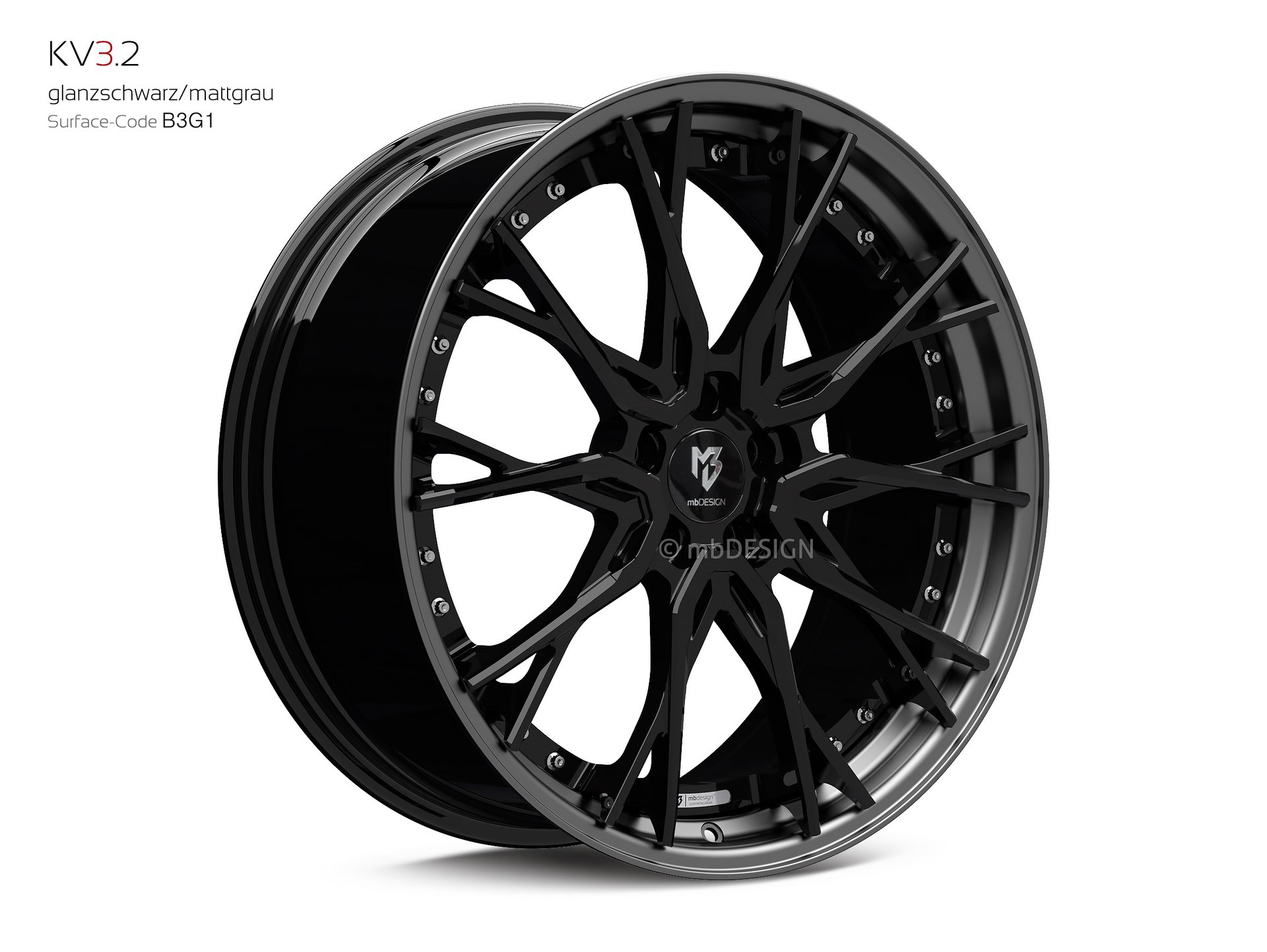 mbDESIGN KV3.2 forged wheel 10,5x21 stark konkaves Design (DC) in gloss black/matt grey – view 2