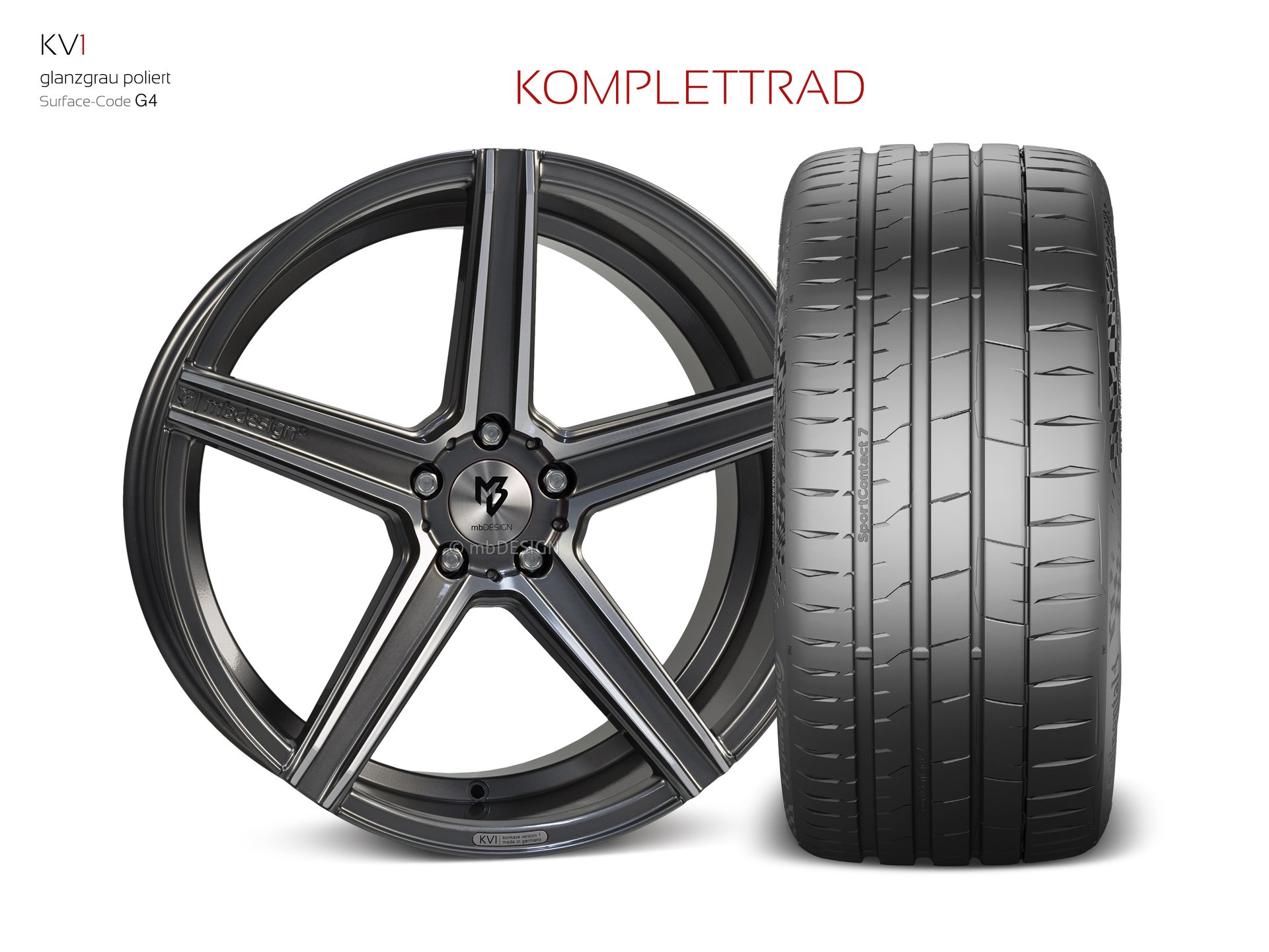 mbDESIGN KV1 forged wheel 9x20 stark konkaves Design (DC) in gloss grey polished – view 1