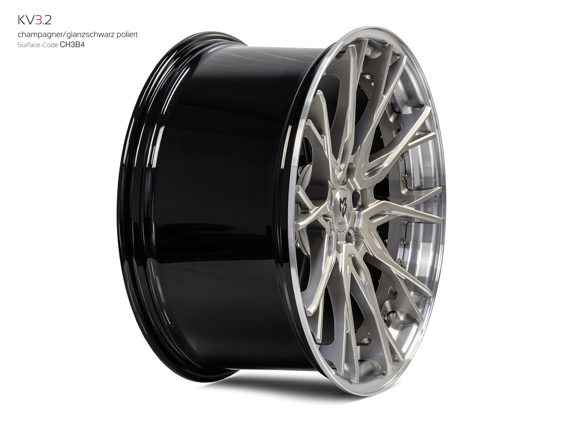 mbDESIGN KV3.2 Schmiederad 10,5x21 stark konkaves Design (DC) in Champagner/Glanzschwarz poliert – Perspektive 3