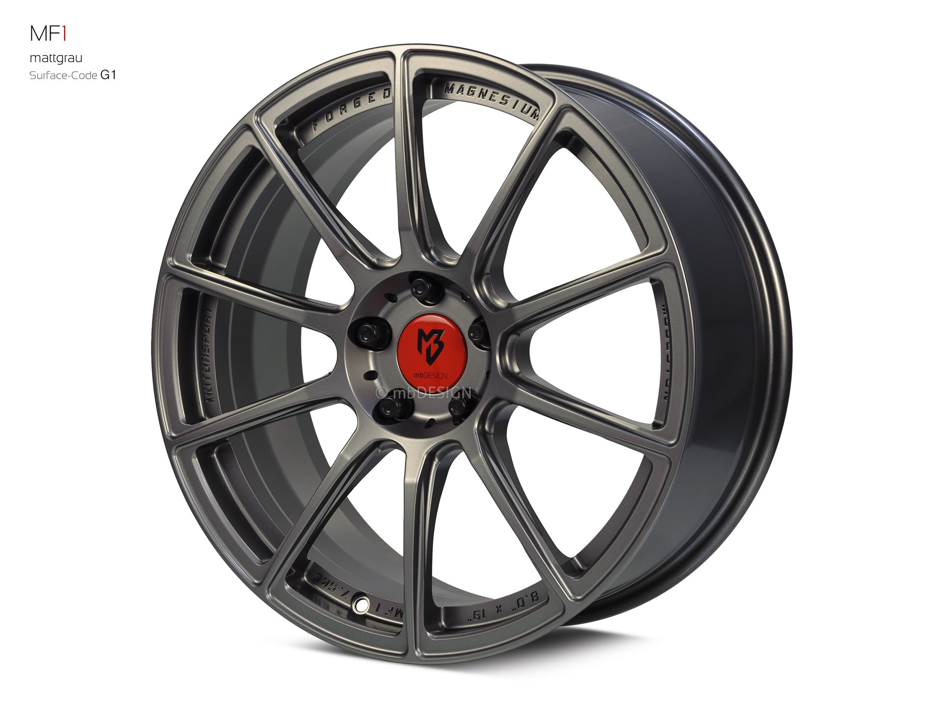 mbDESIGN MF1 Schmiederad 8x19 in Mattgrau – Perspektive 2 Links