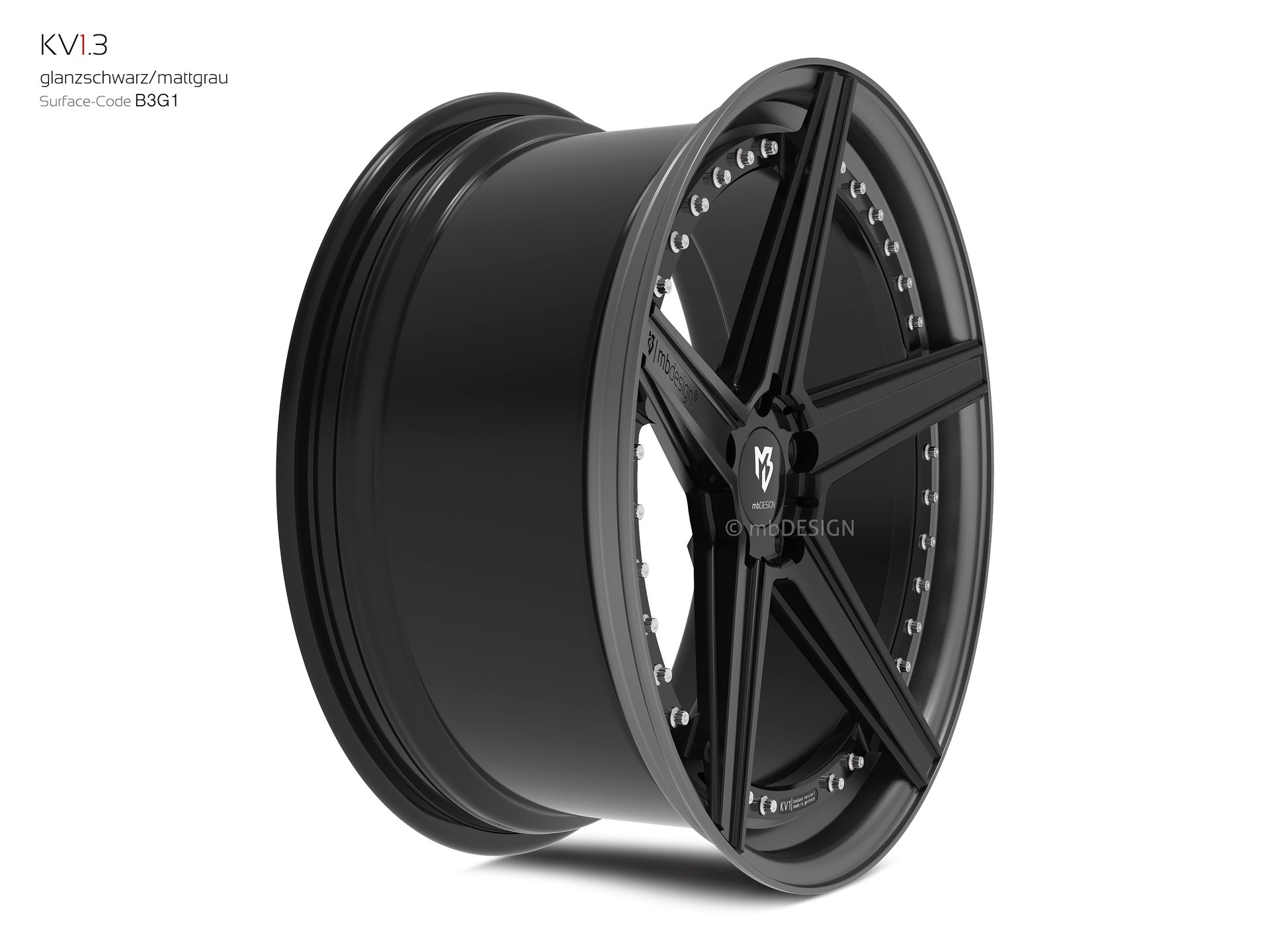 mbDESIGN KV1.3 Rad 9x20 stark konkaves Design (DC) in Glanzschwarz/Mattgrau – Perspektive 3