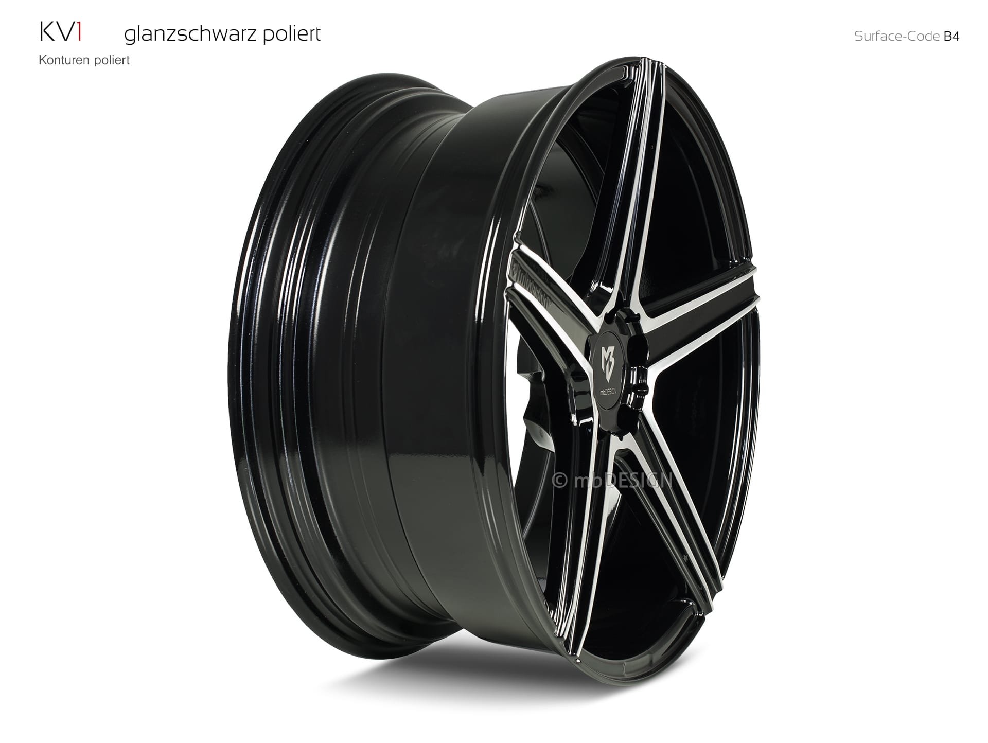 mbDESIGN KV1 Rad 9x20 konkaves Design in Glanzschwarz poliert – Perspektive 3