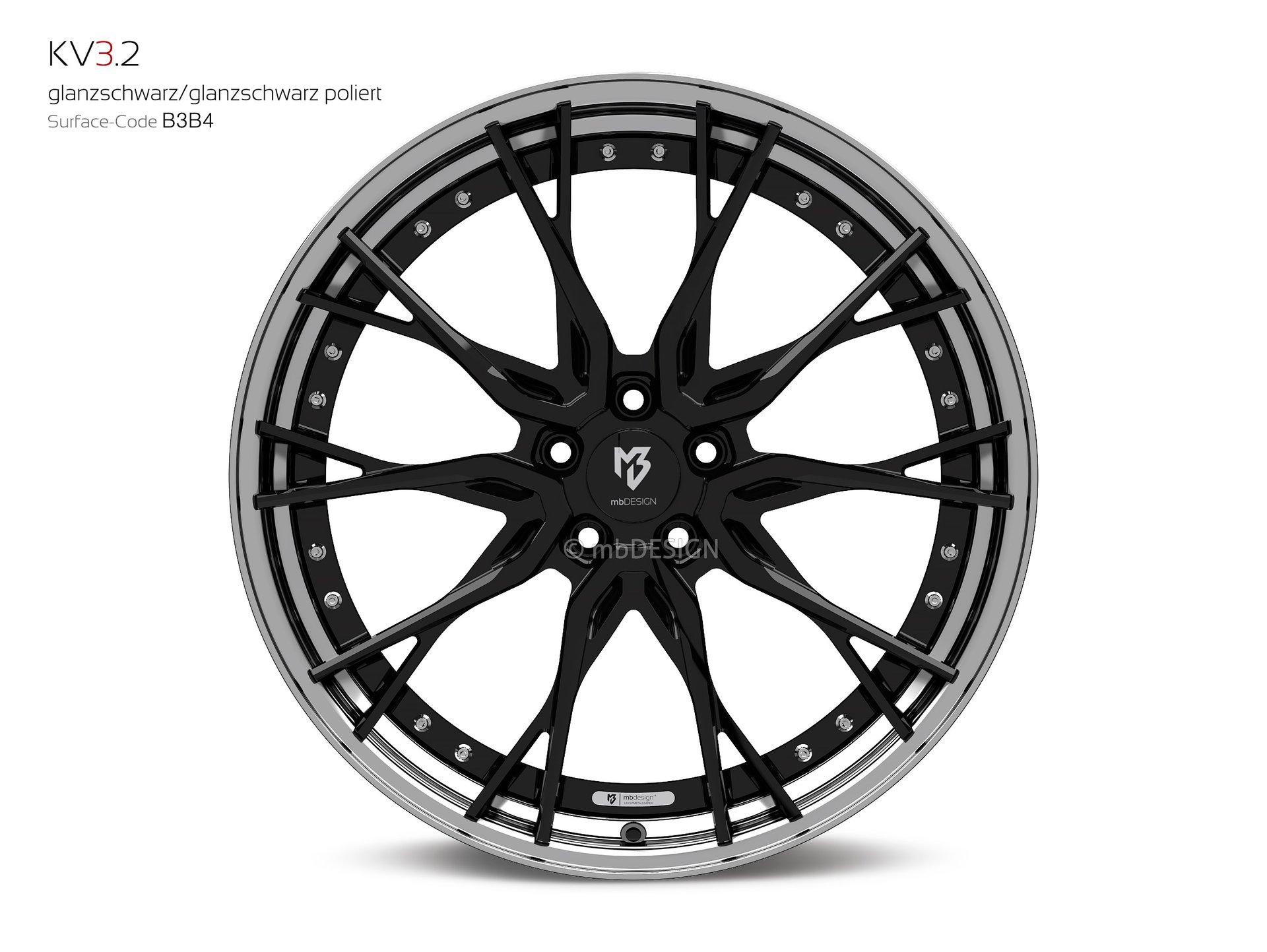 mbDESIGN KV3.2 Rad 9x21 konkaves Design in Glanzschwarz/Glanzschwarz poliert – Perspektive 0