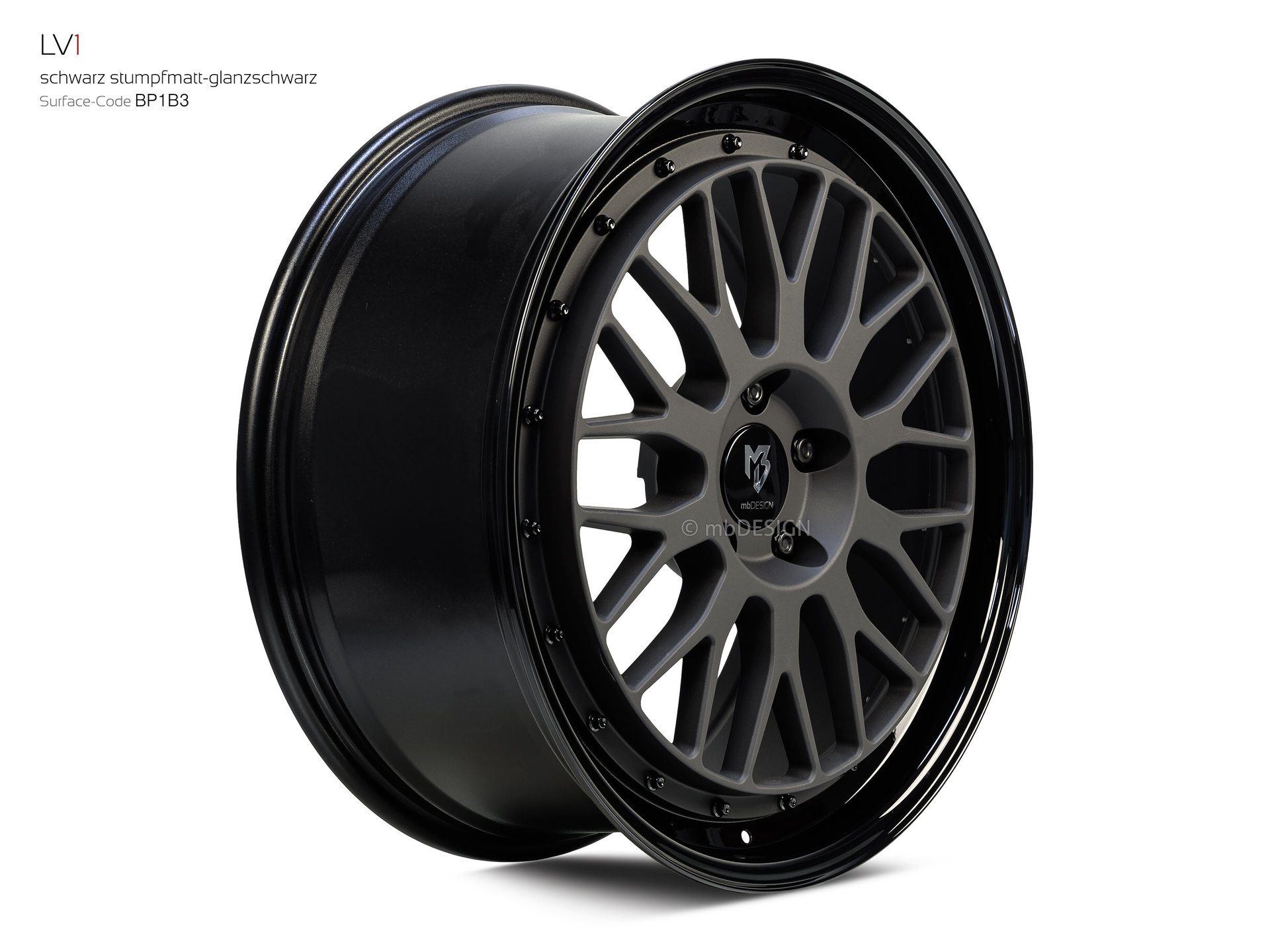 mbDESIGN LV1 Rad 8,5x20 in Schwarz stumpfmatt/Glanzschwarz – Perspektive 2