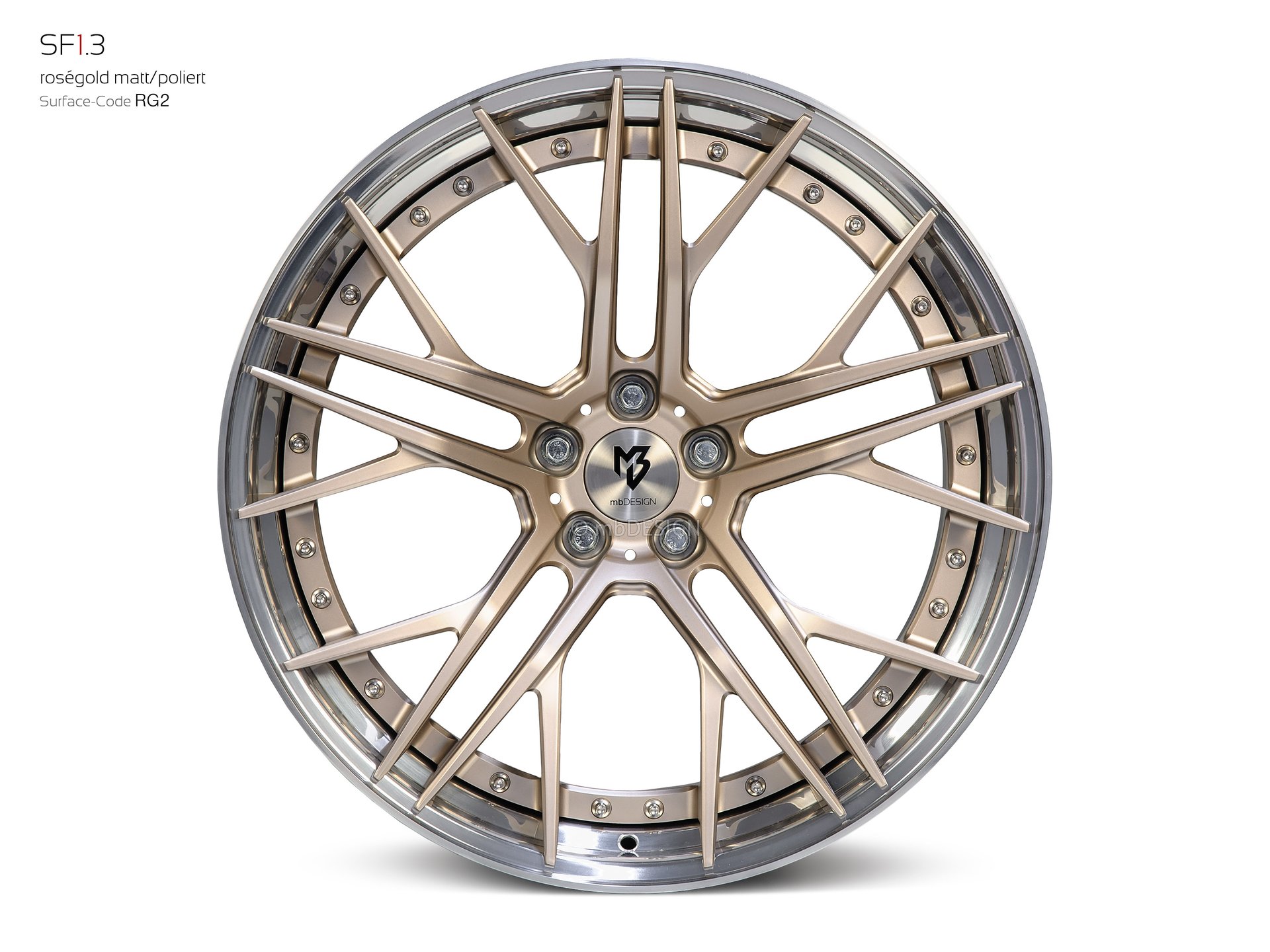 mbDESIGN SF1.3 forged wheel 12x21 stark konkaves Design (DC) in rose gold matt outer lip polished – view 0