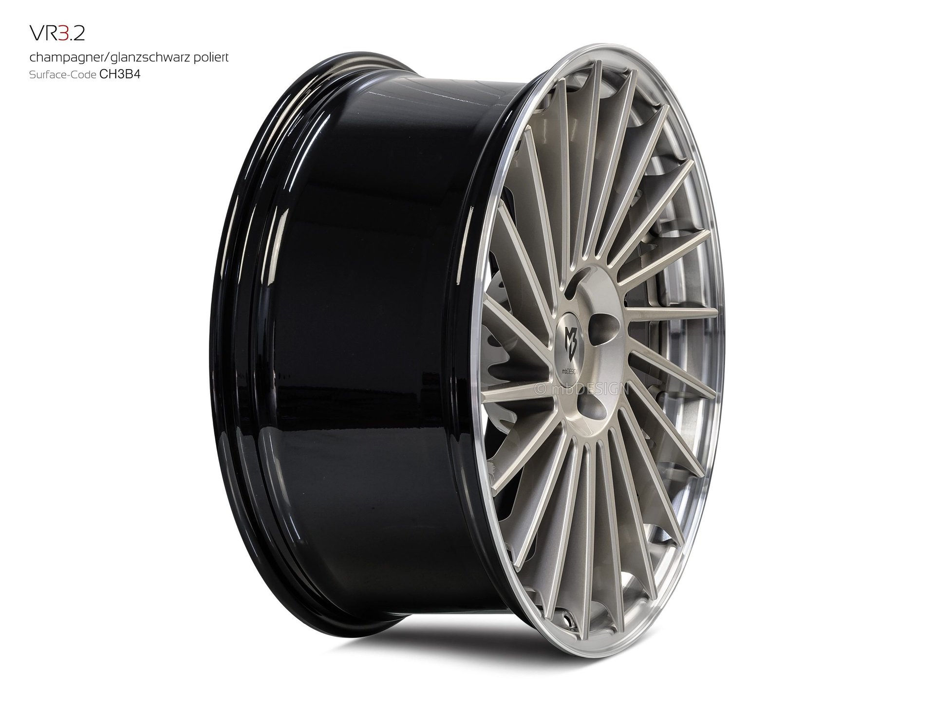 mbDESIGN VR3.2 Schmiederad 9x20 konkaves Design in Champagner/Glanzschwarz poliert – Perspektive 3