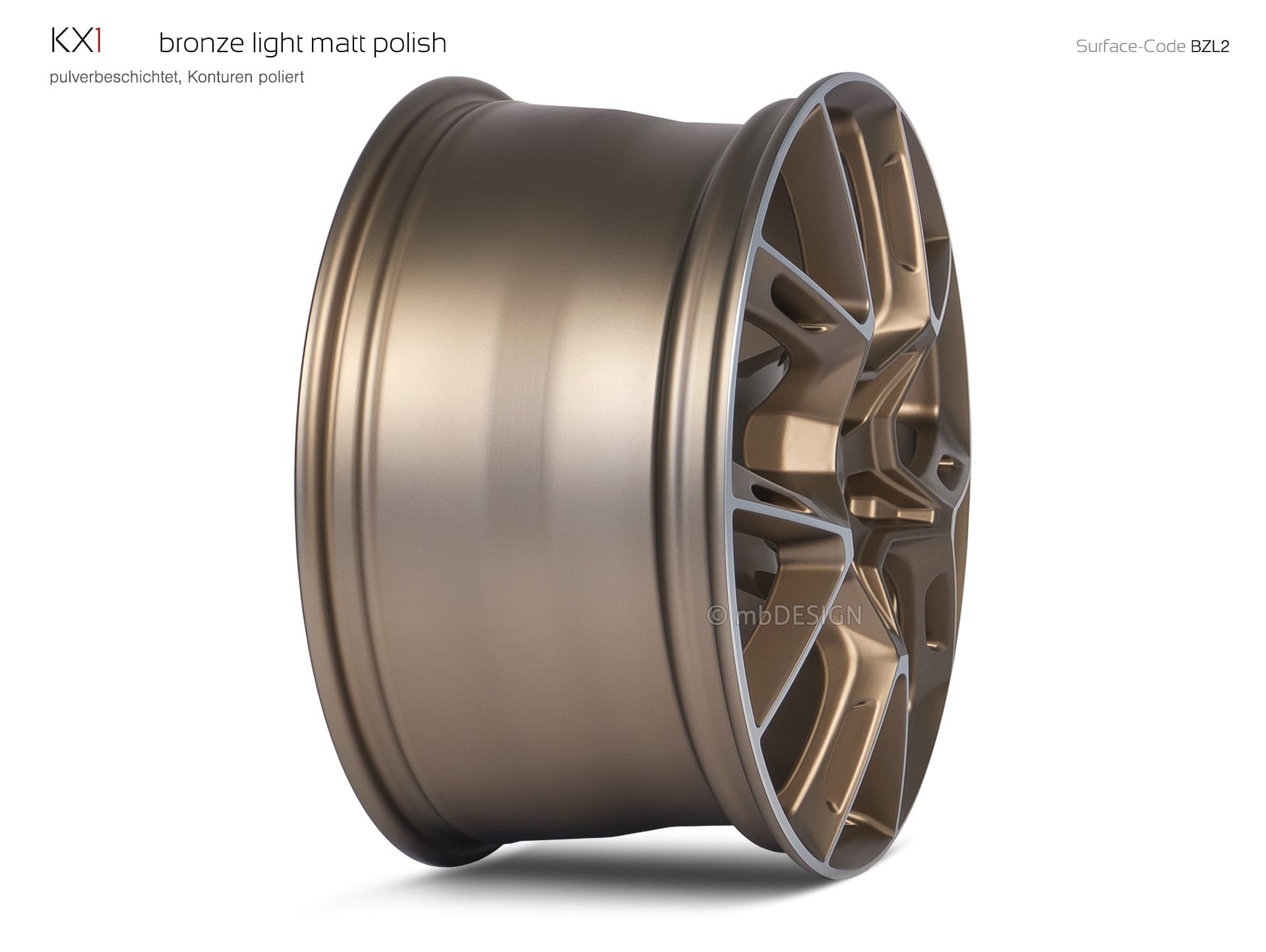 mbDESIGN KX1 Schmiederad 8,5x20 konvexes Design in Bronze hell matt poliert – Perspektive 3