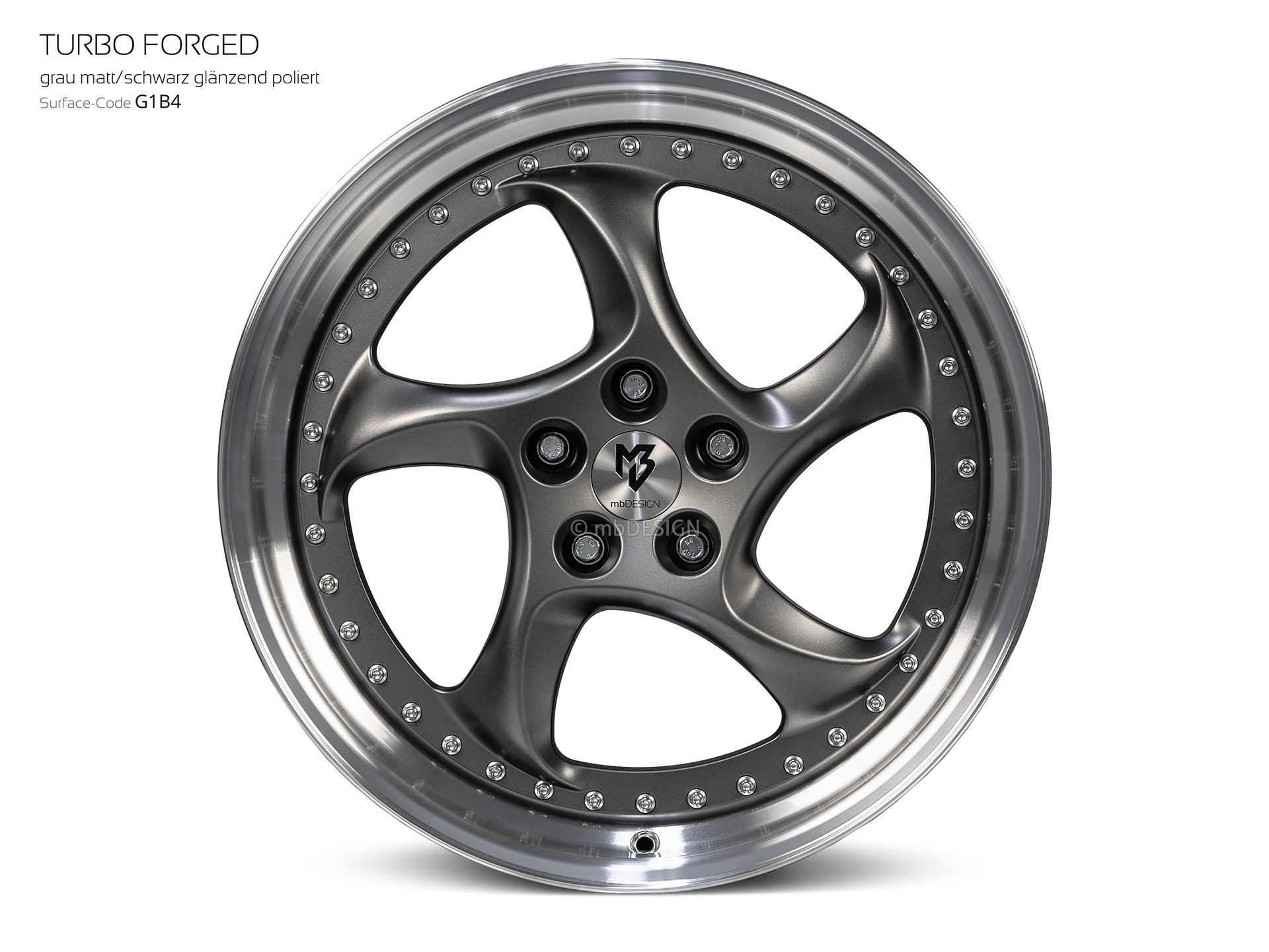 mbDESIGN TURBO Forged Schmiederad 9x20 Rechts in grau matt/schwarz glänzend poliert – Perspektive 0