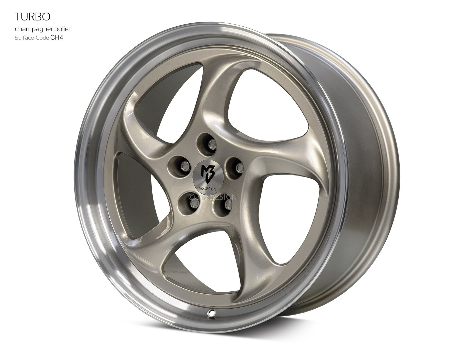 mbDESIGN TURBO Schmiederad 8,5x19 in Champagner poliert – Perspektive 2 Links