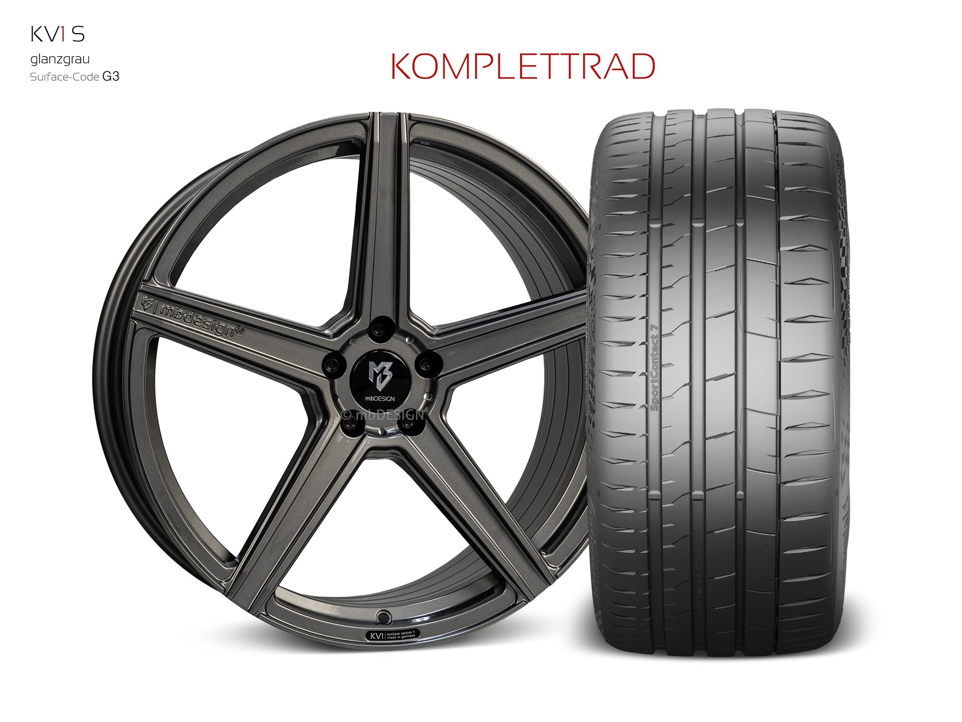 mbDESIGN KV1S forged wheel 9,5x21 konkaves Design in gloss grey – view 1