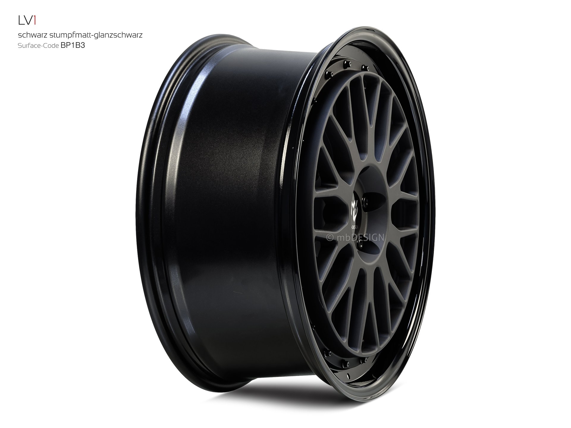 mbDESIGN LV1 Rad 8,5x20 in Schwarz stumpfmatt/Glanzschwarz – Perspektive 3