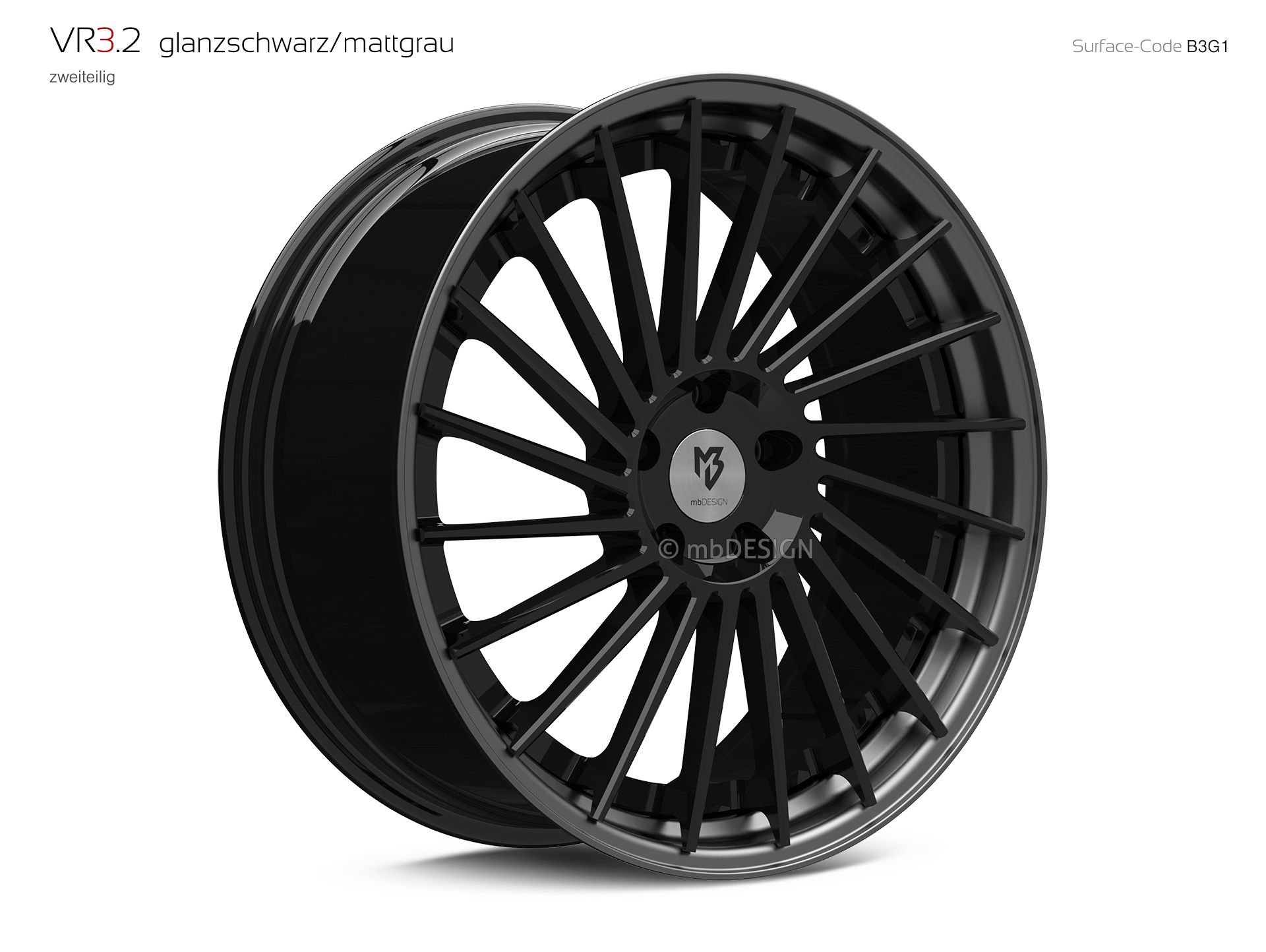 mbDESIGN VR3.2 forged wheel 9x20 konkaves Design in gloss black/matt grey – view 2