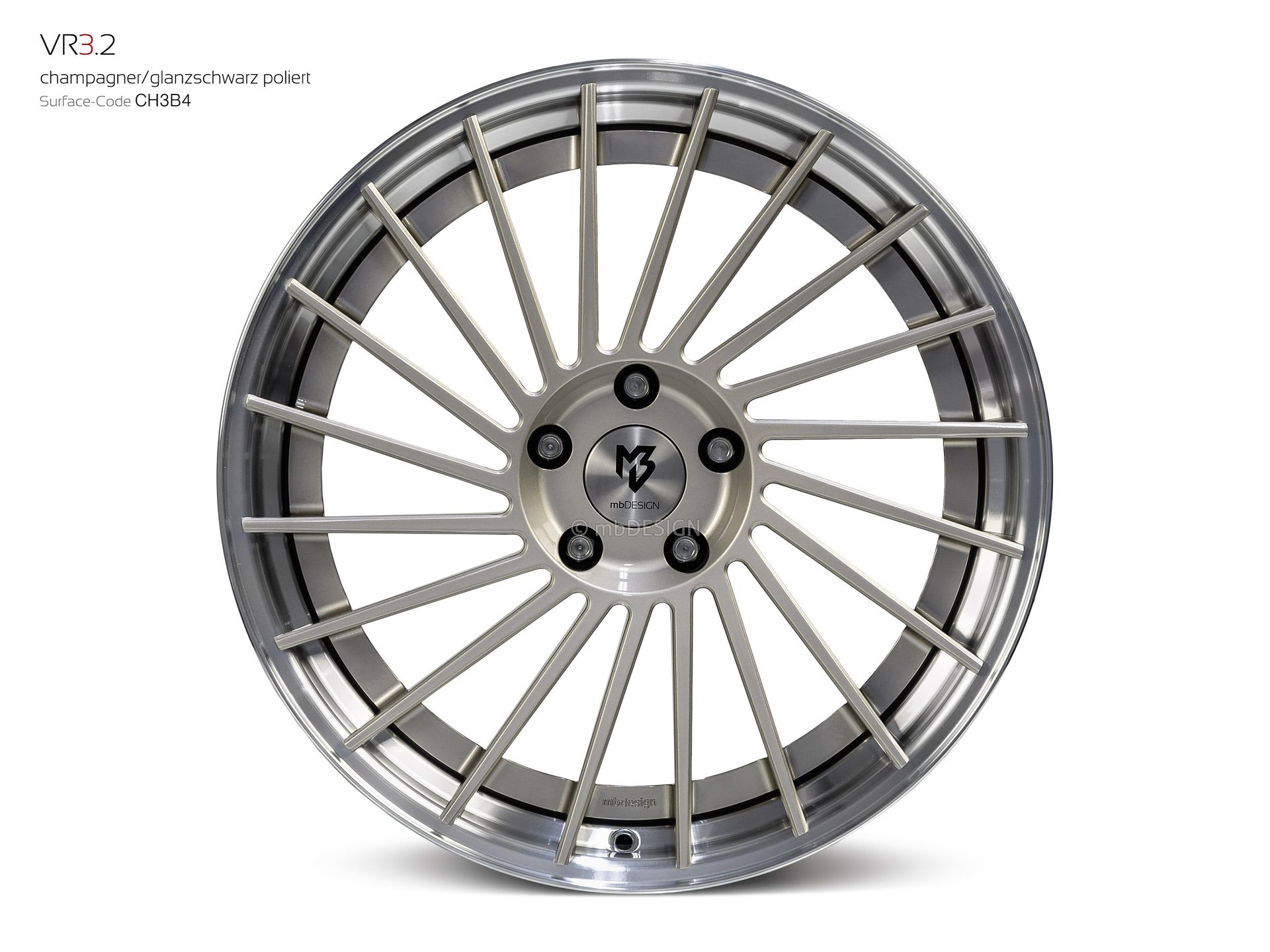 mbDESIGN VR3.2 Schmiederad 9x20 konkaves Design in Champagner/Glanzschwarz poliert – Perspektive 0
