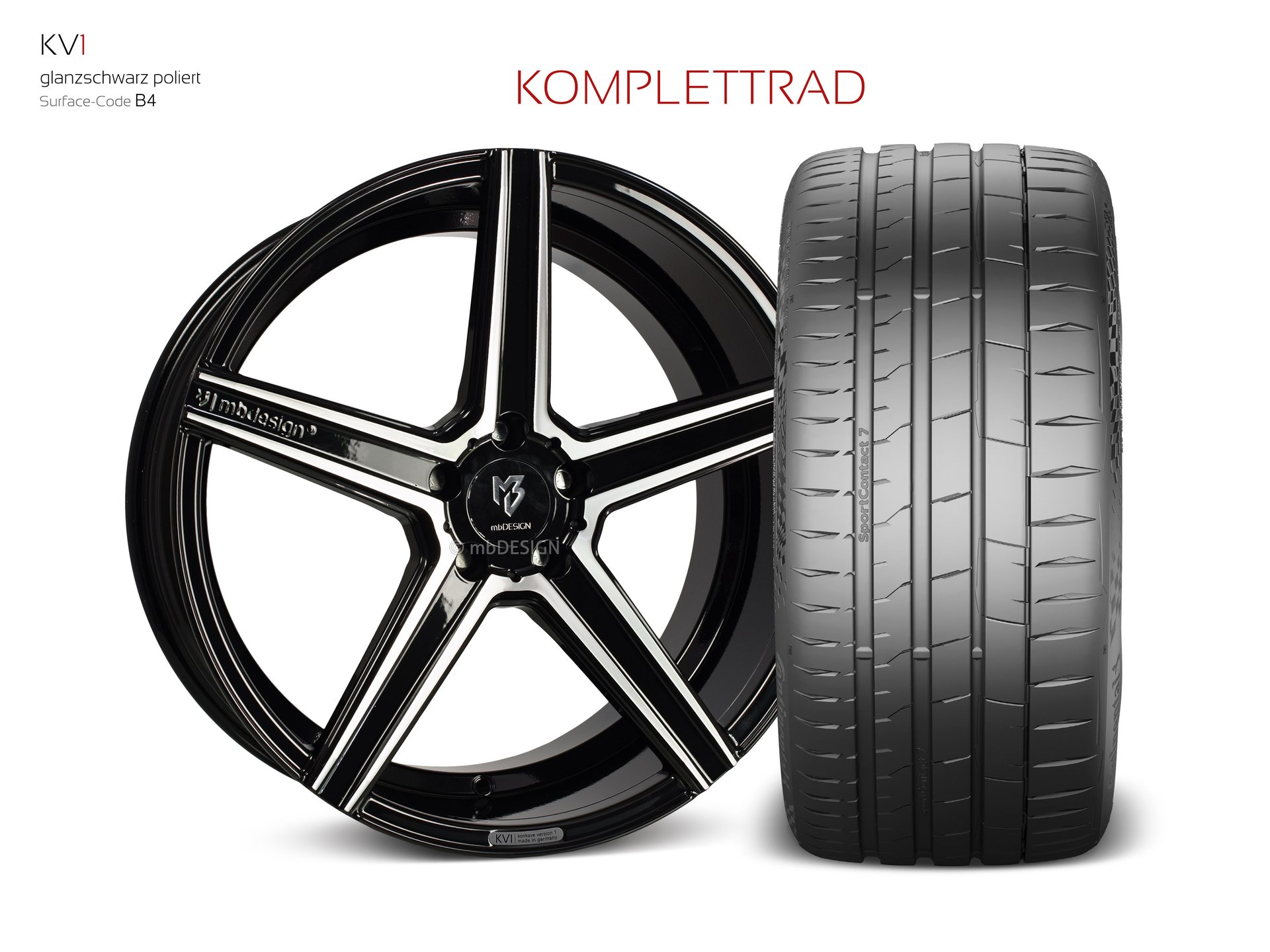 mbDESIGN KV1 forged wheel 9x20 konkaves Design in gloss black polished – view 1