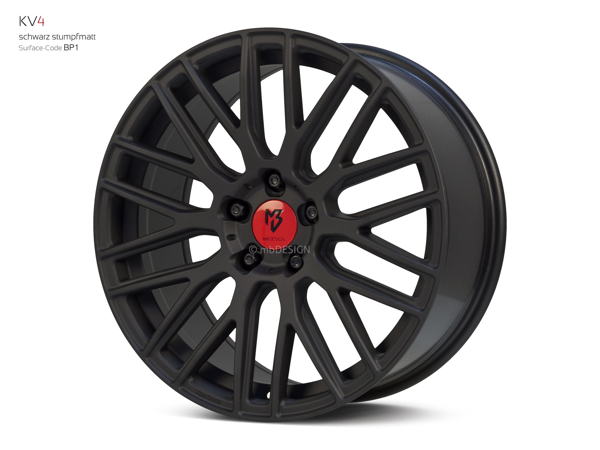 mbDESIGN KV4 Schmiederad 8,5x19 in Schwarz stumpfmatt – Perspektive 2 Links