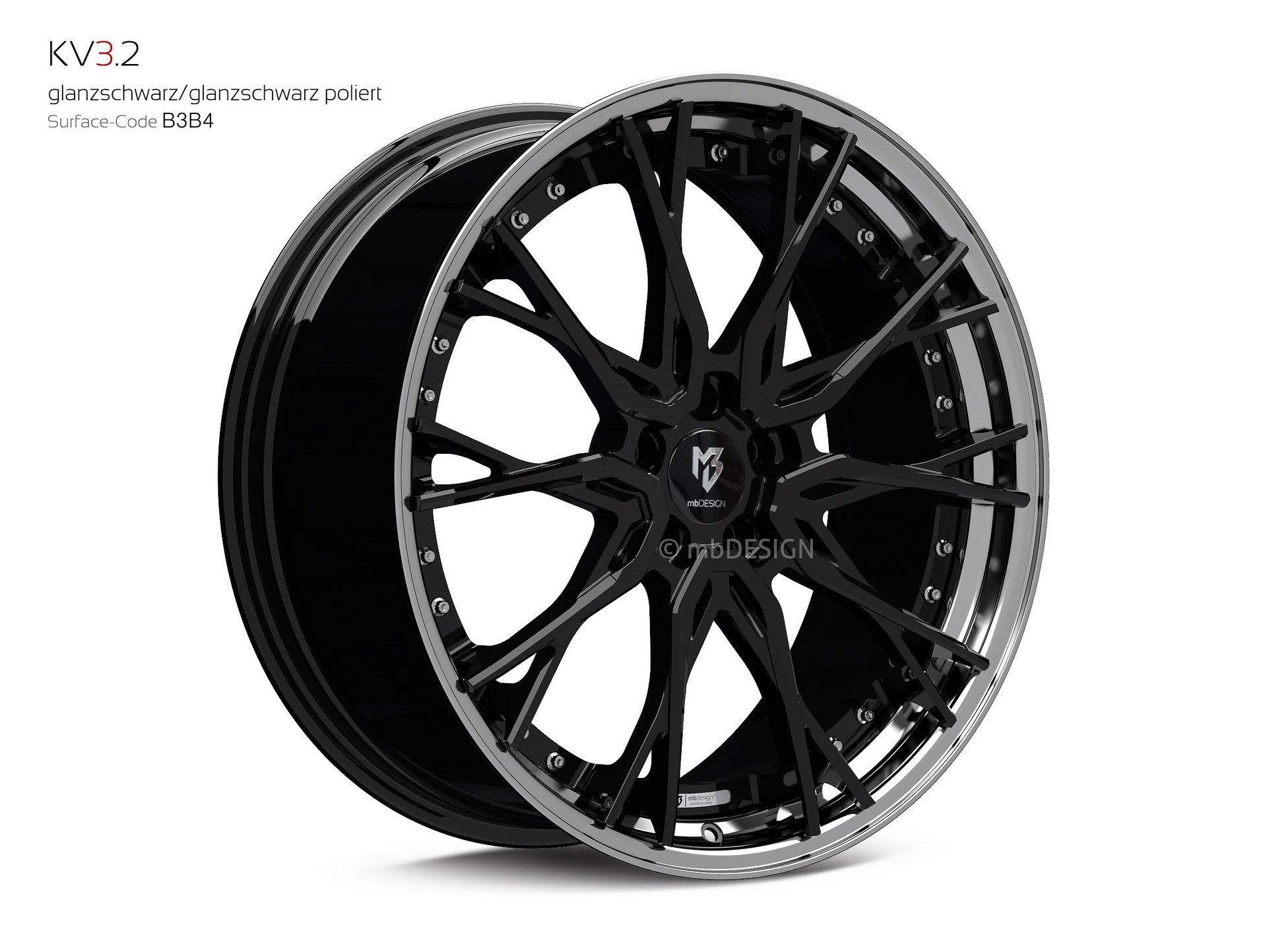 mbDESIGN KV3.2 Rad 9x21 konkaves Design in Glanzschwarz/Glanzschwarz poliert – Perspektive 2