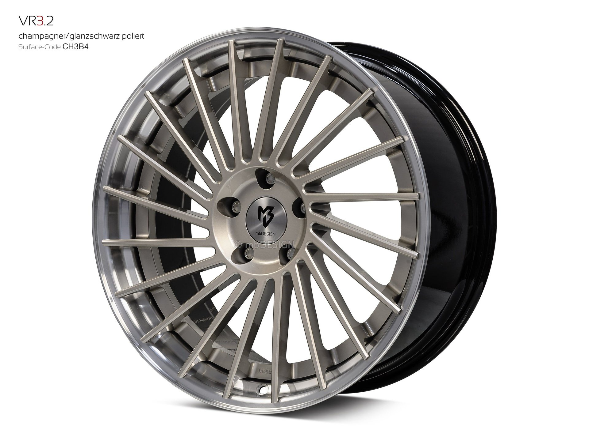 mbDESIGN VR3.2 Schmiederad 9x20 konkaves Design in Champagner/Glanzschwarz poliert – Perspektive 2 Links
