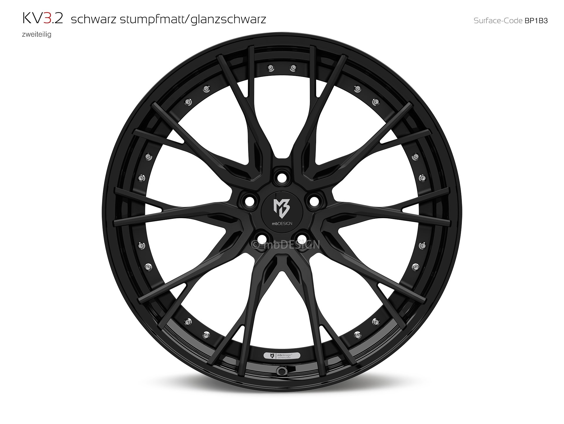 mbDESIGN KV3.2 forged wheel 10,5x21 stark konkaves Design (DC) in black flat matt/gloss black – view 0