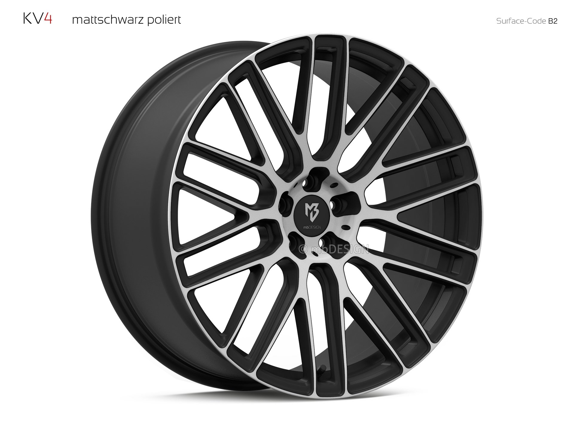 mbDESIGN KV4 Schmiederad 10x22 in Mattschwarz poliert – Perspektive 2