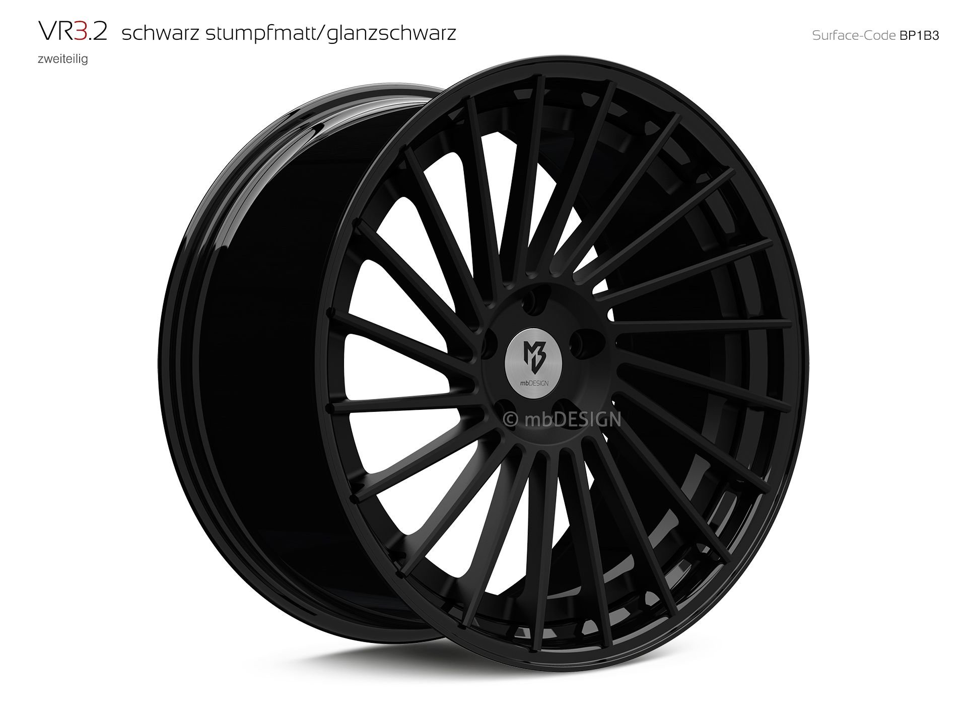 mbDESIGN VR3.2 forged wheel Rendering in black flat matt/gloss black – view 2