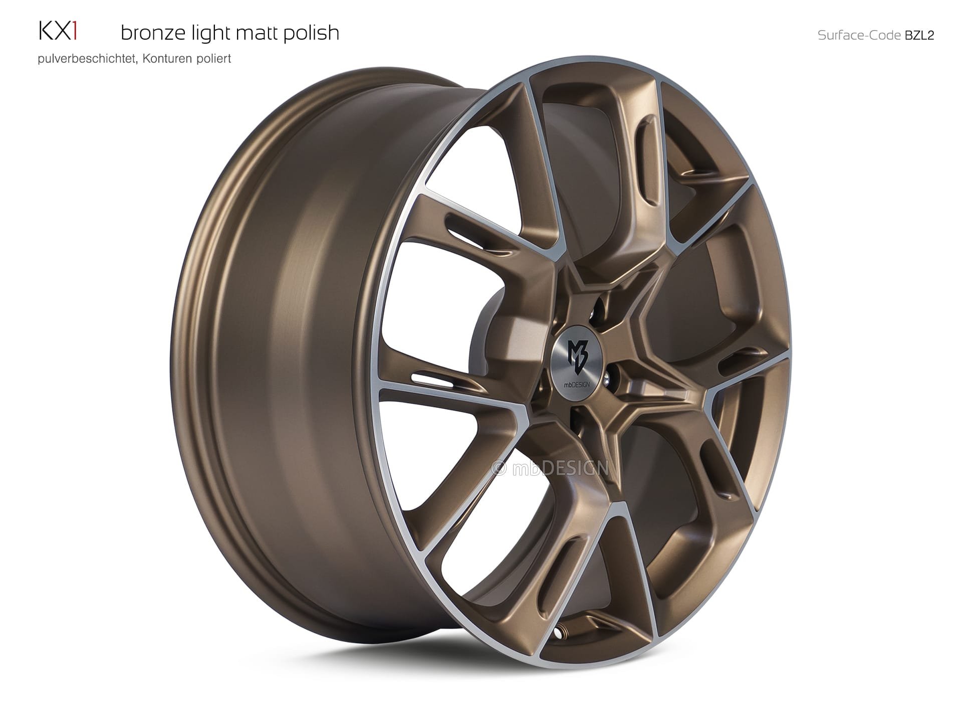 mbDESIGN KX1 Schmiederad 8,5x20 konvexes Design in Bronze hell matt poliert – Perspektive 2