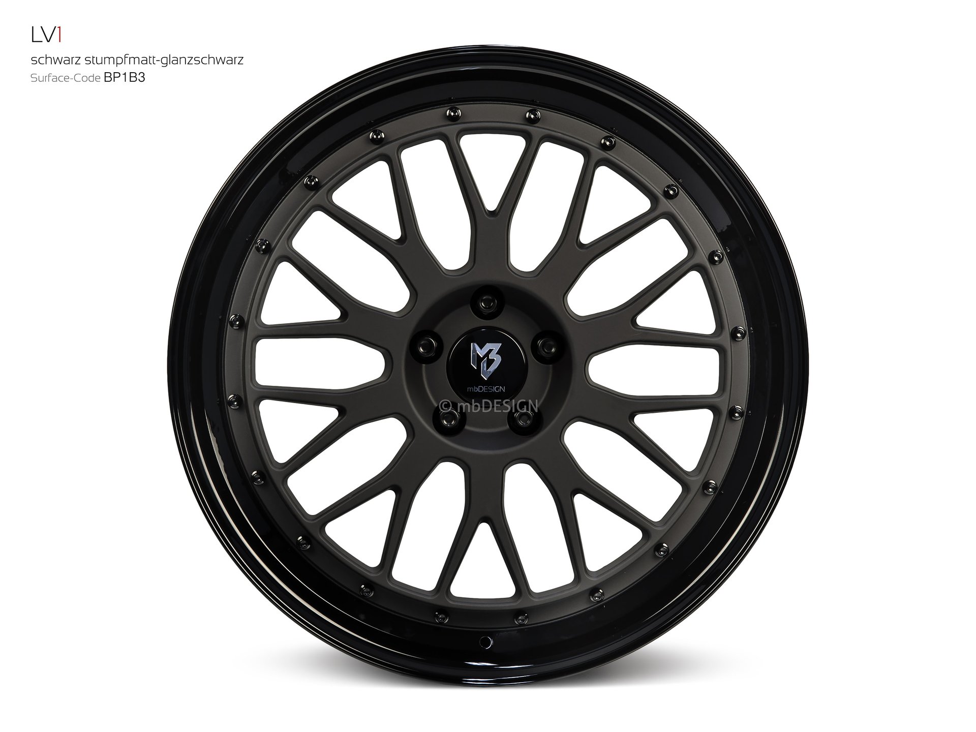 mbDESIGN LV1 Rad 8,5x20 in Schwarz stumpfmatt/Glanzschwarz – Perspektive 0